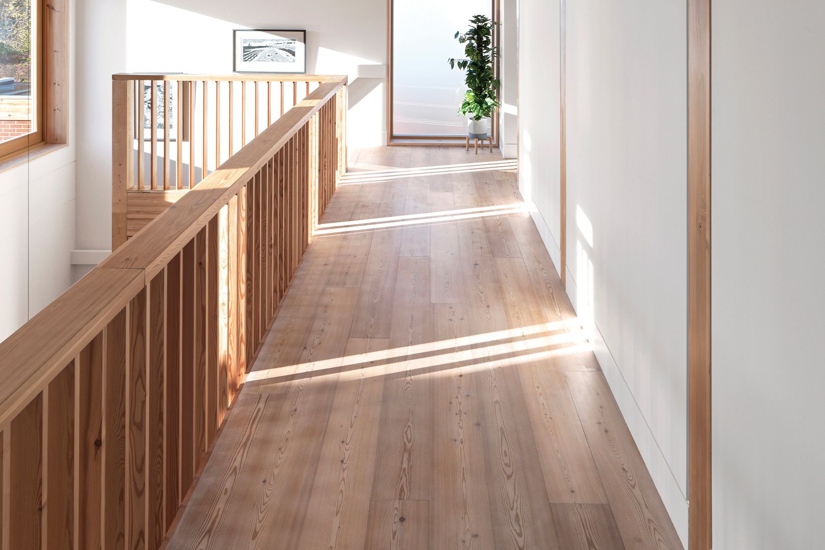 Plank wood flooring room setting