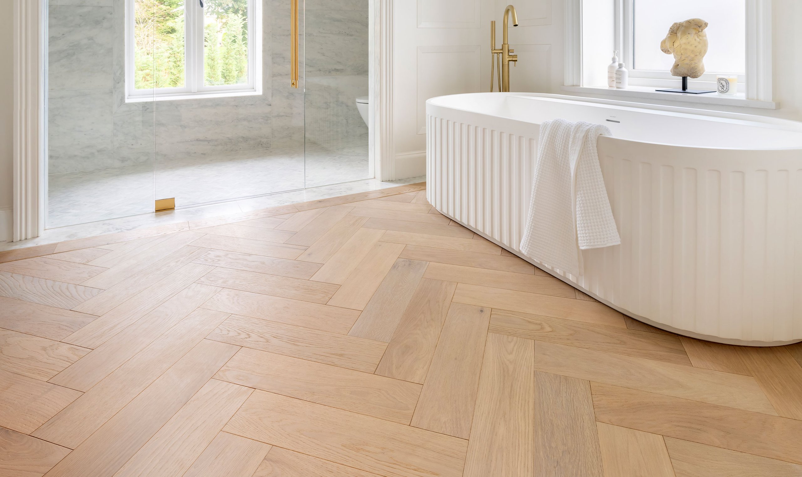 Bathroom with Ted Todd wood flooring