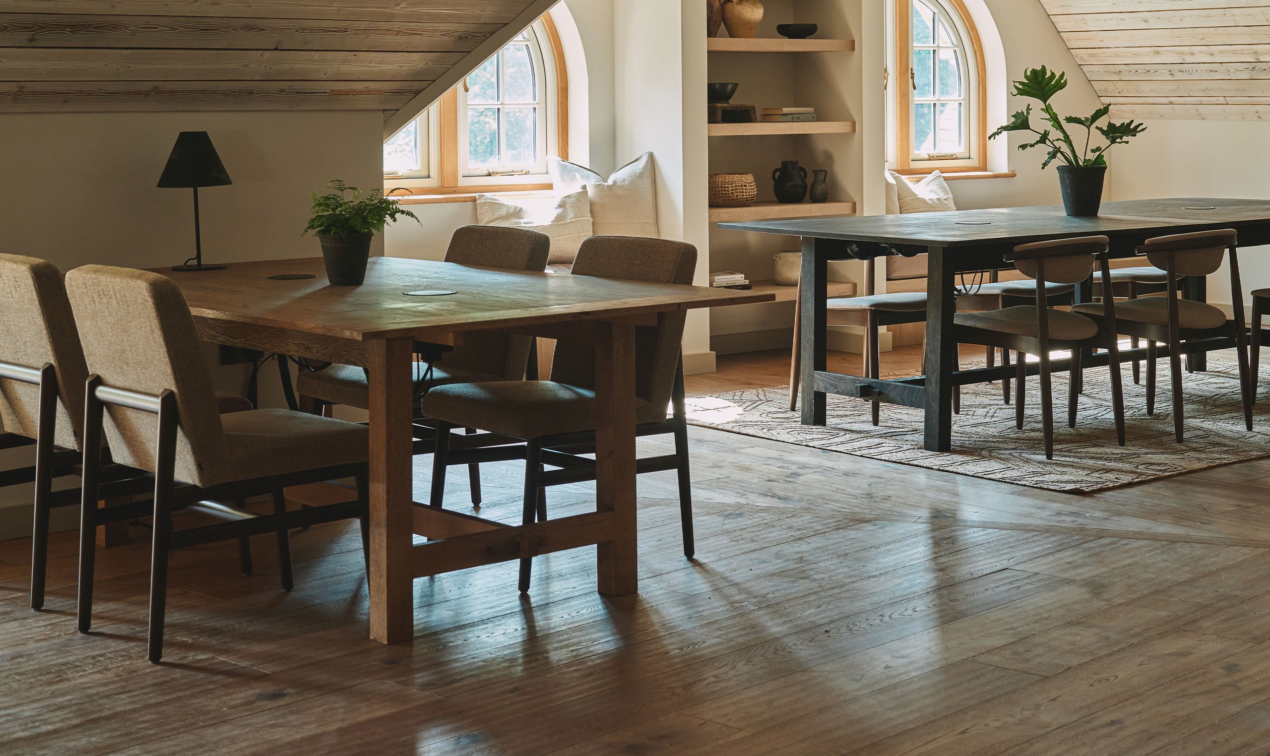 Thatch wood flooring in a study
