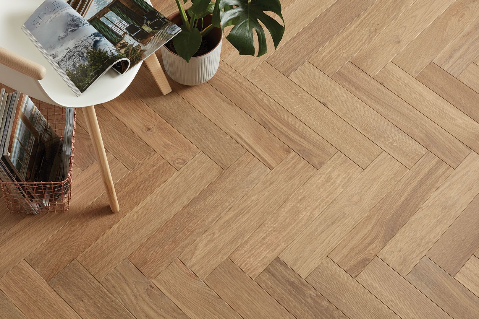 Herringbone wood flooring room setting