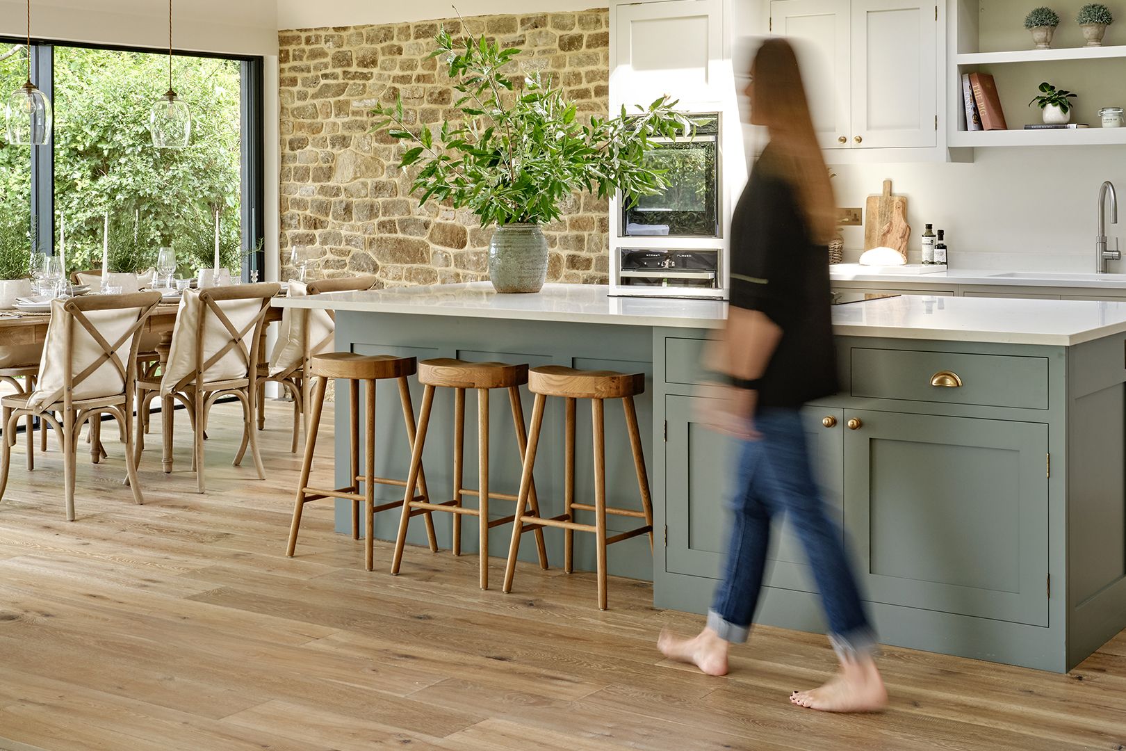 A plank flooring in a bright home
