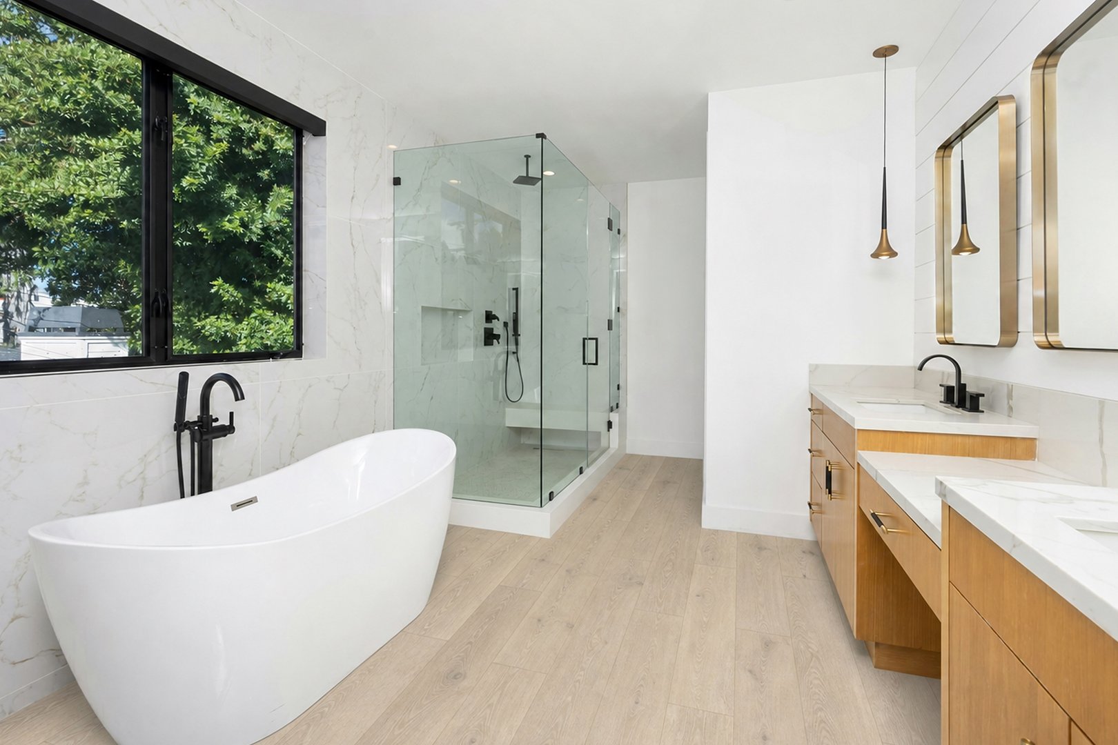 Plank wood flooring room setting