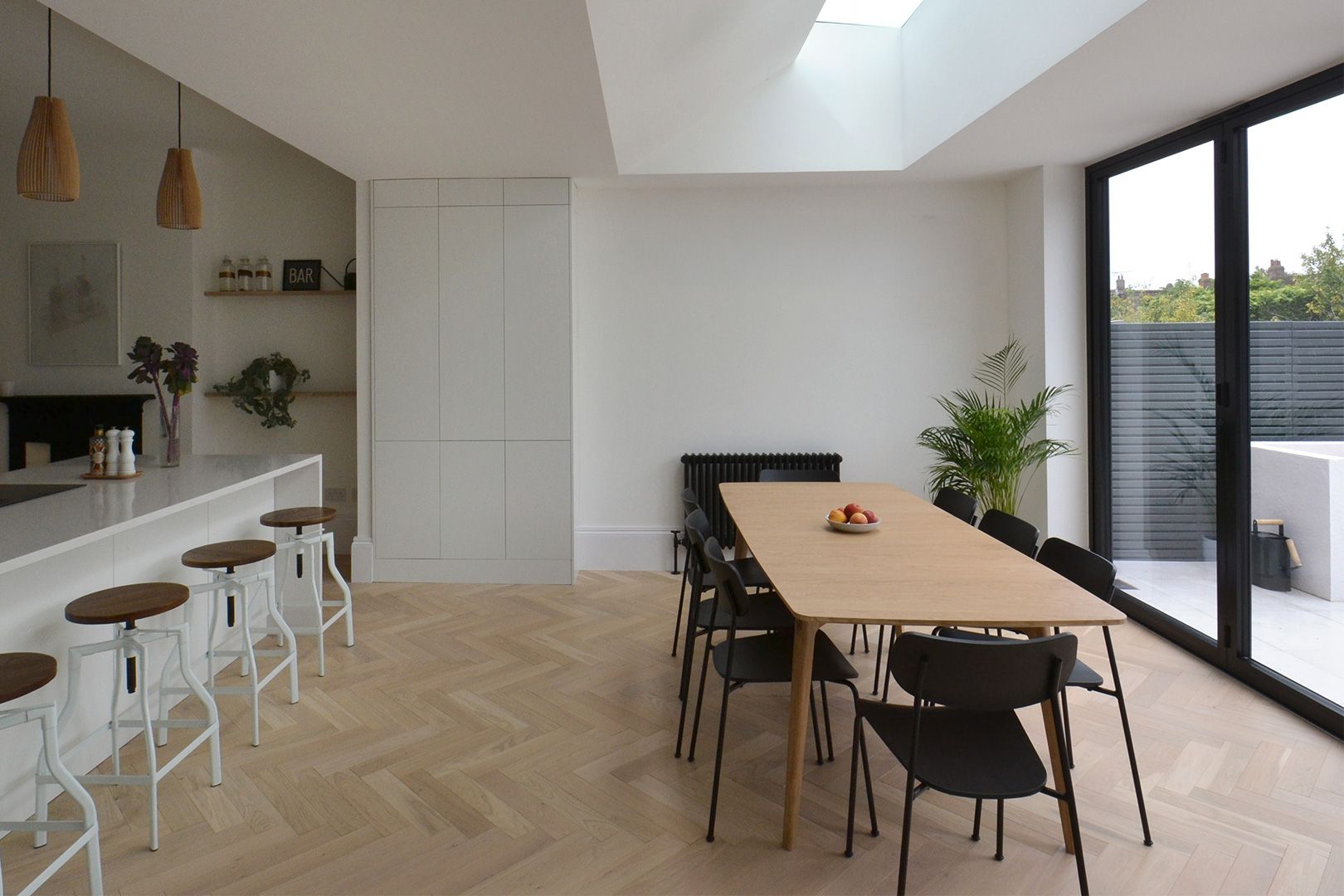 Herringbone wood flooring room setting