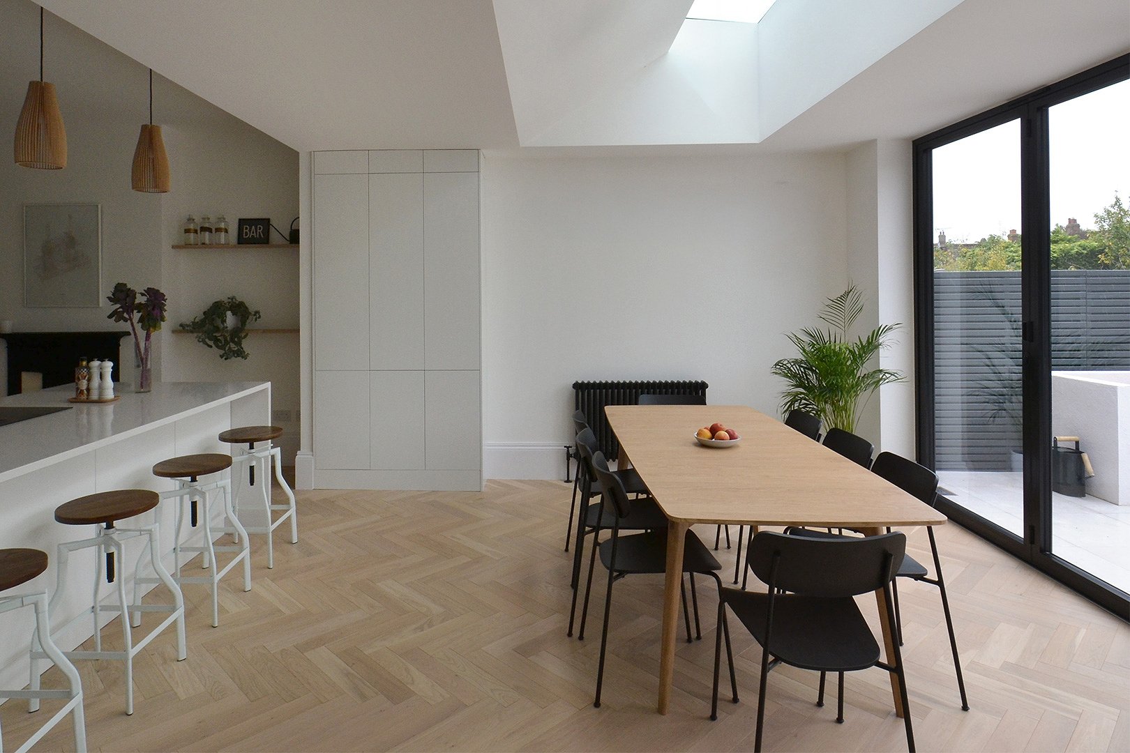 Herringbone wood flooring room setting