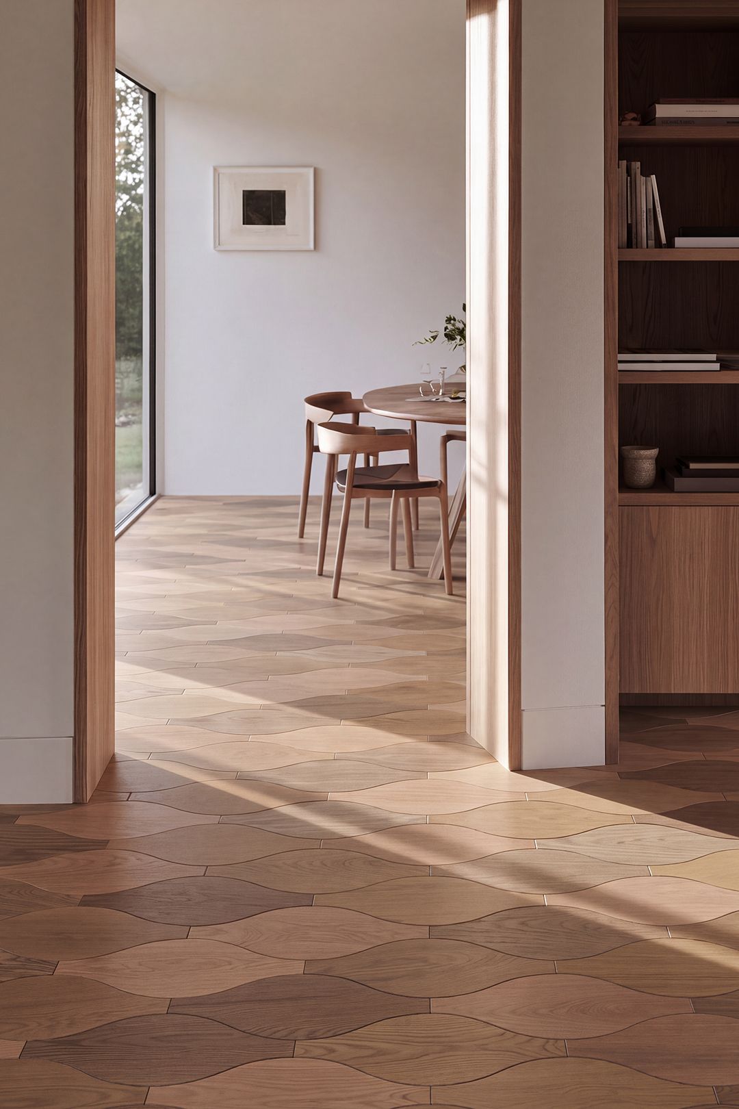 Plank wood flooring in a seating area