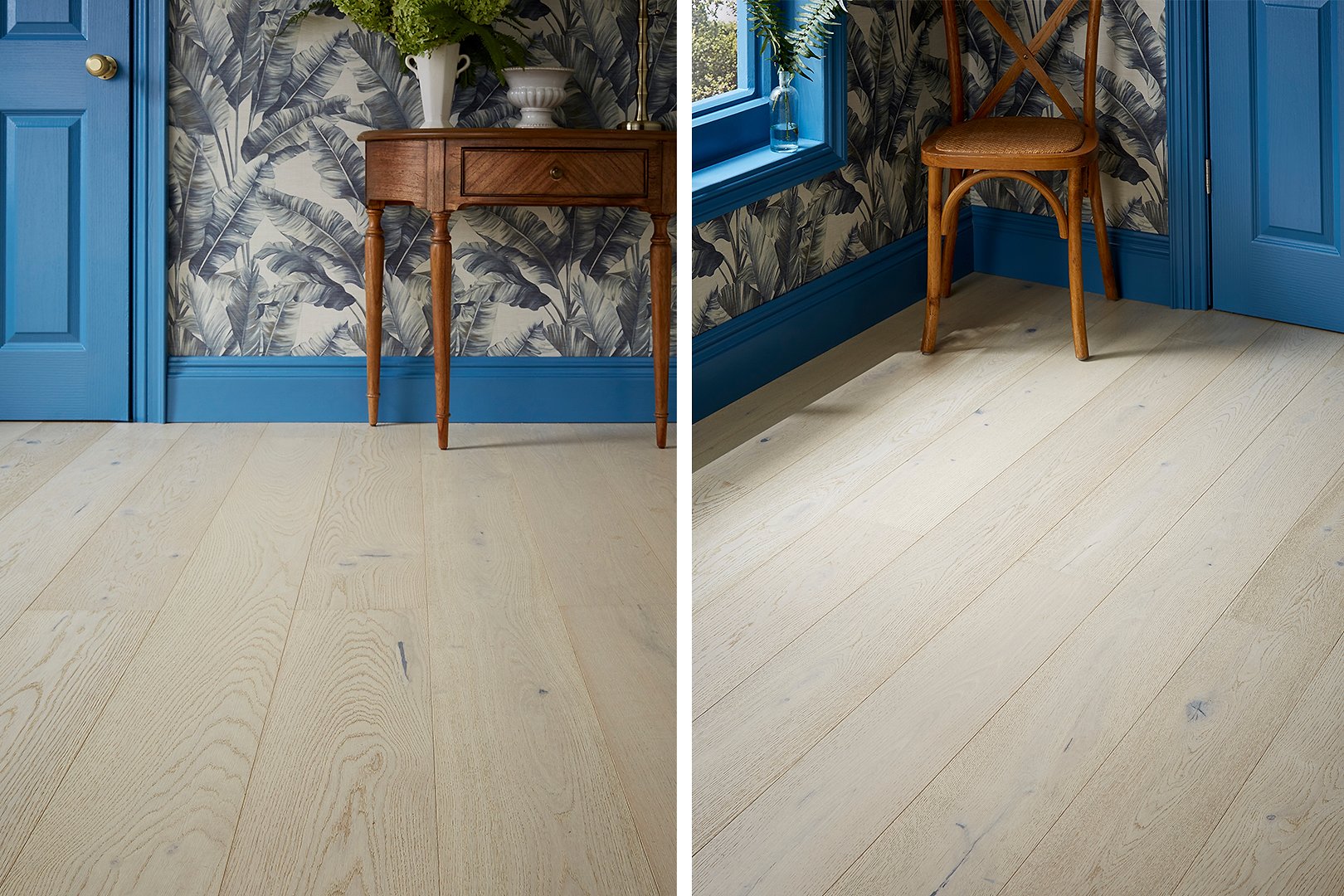 Linton Wide Plank with Esselle Home Canopy Blue Wallpaper