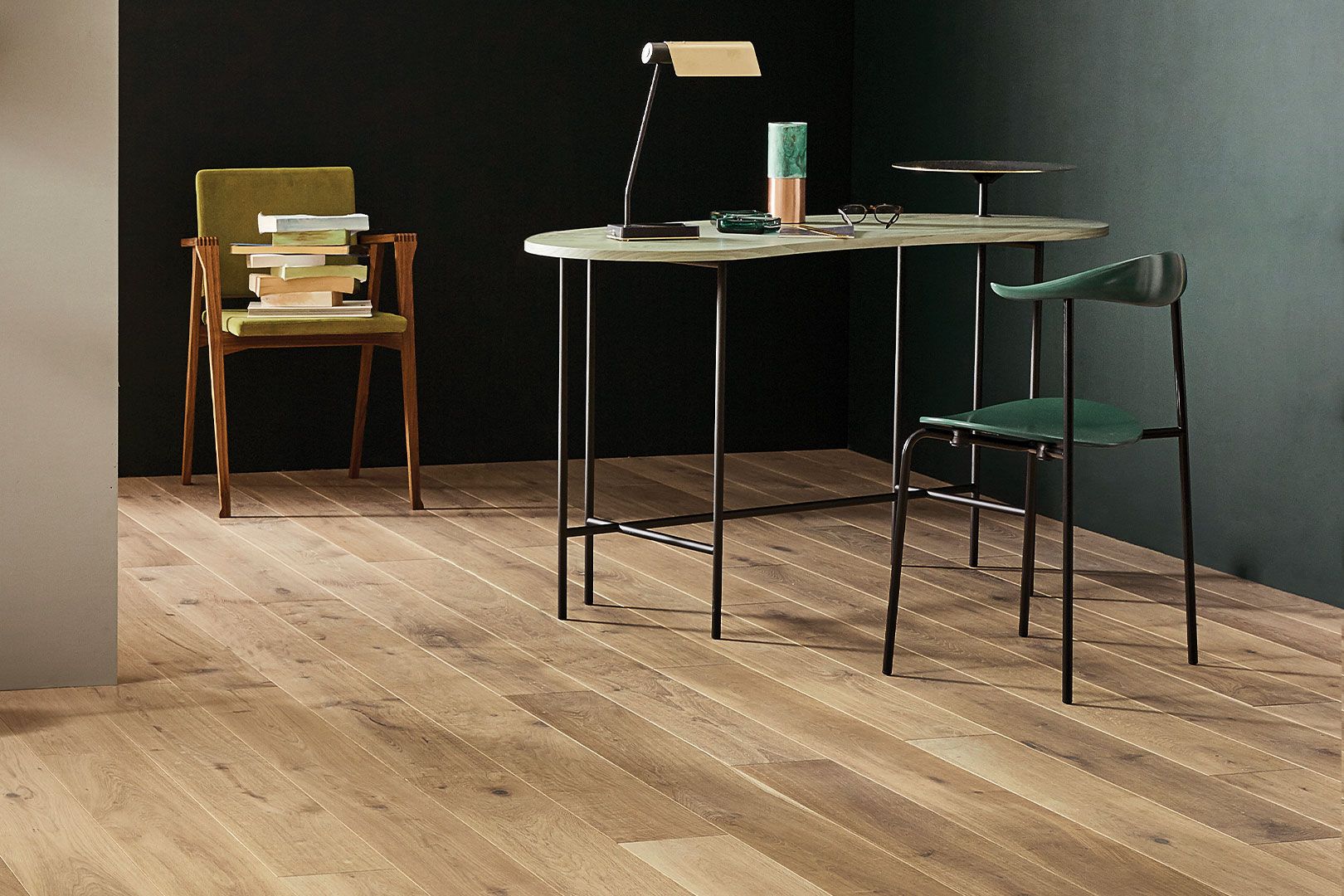 Plank wood flooring room setting