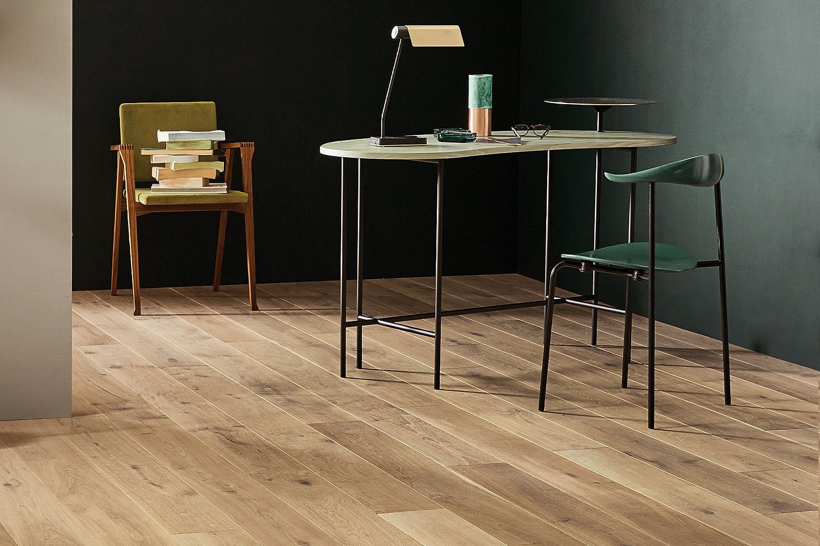Plank wood flooring room setting