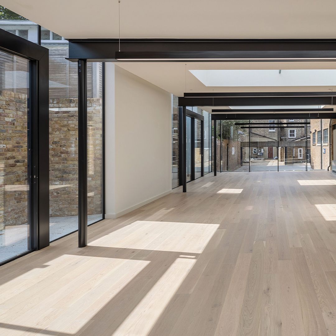 Workspace featured wood floor