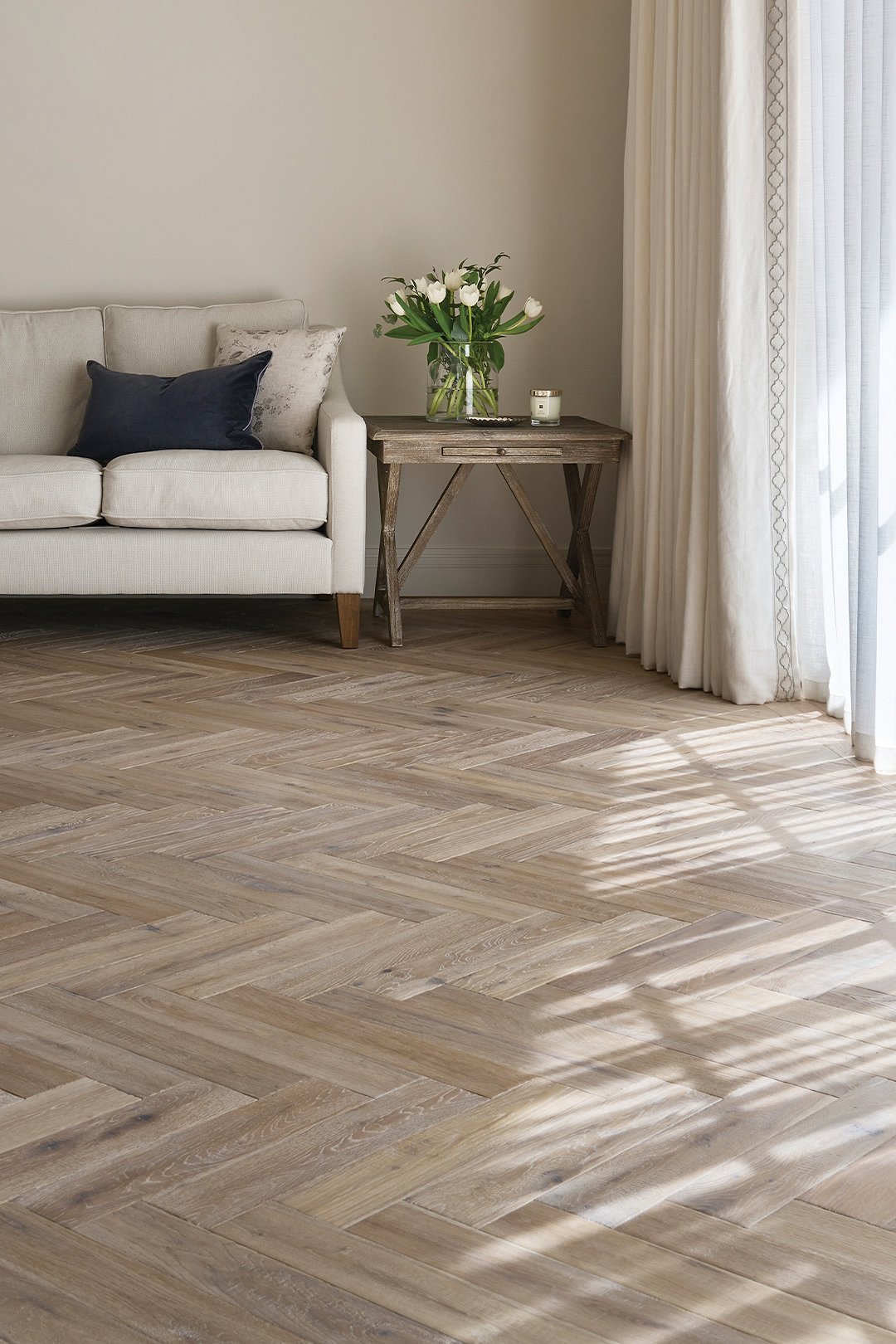 Wood flooring in a bright home interior