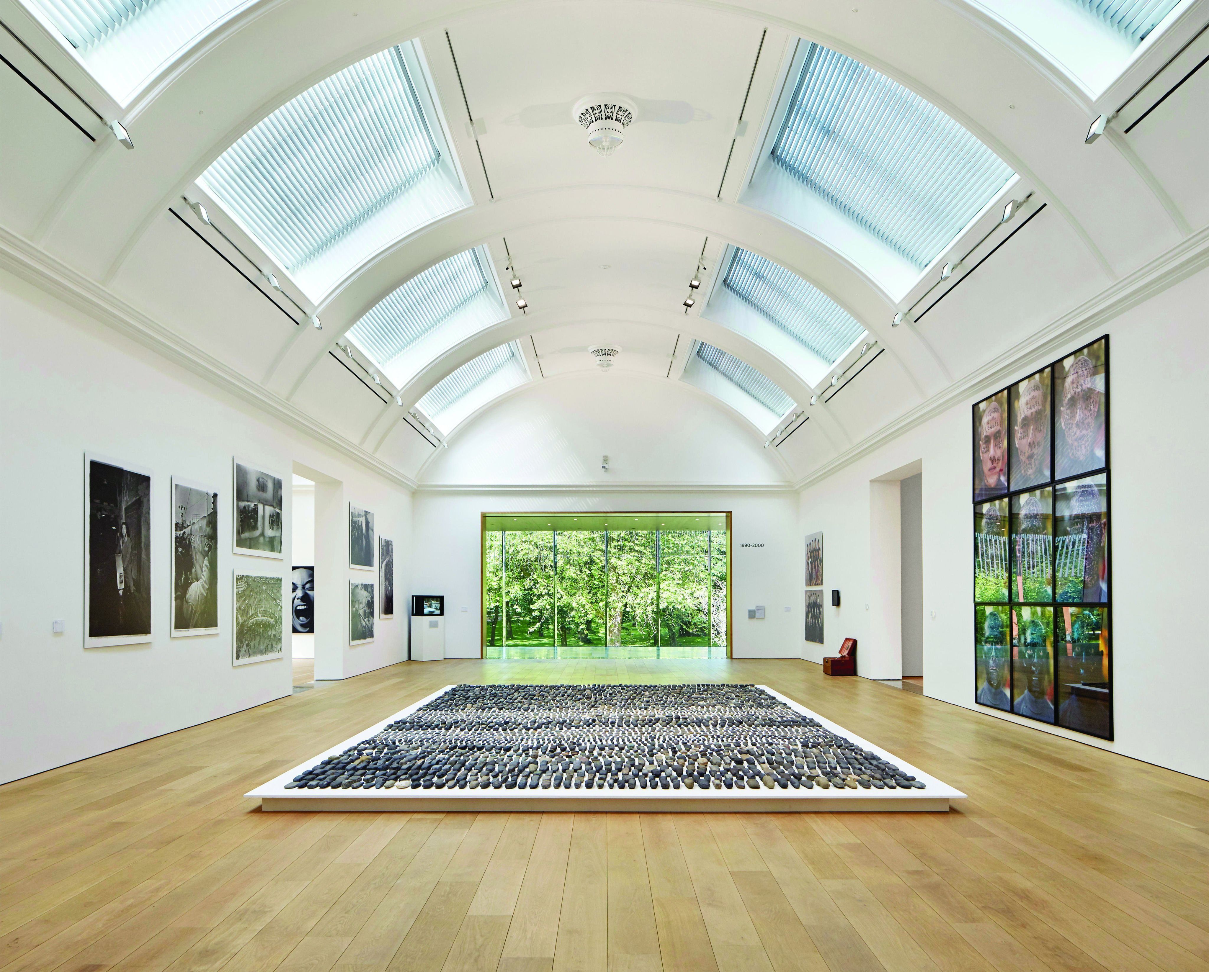 Plank wood flooring in a gallery