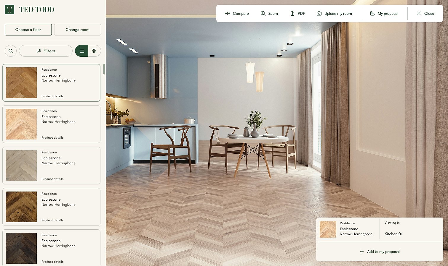 The Ted Todd room visualiser showing a floor in a kitchen setting