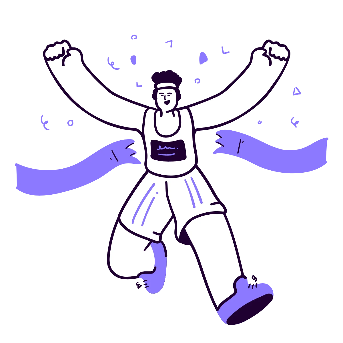 Illustration of a person crossing a finish line with arms raised in celebration