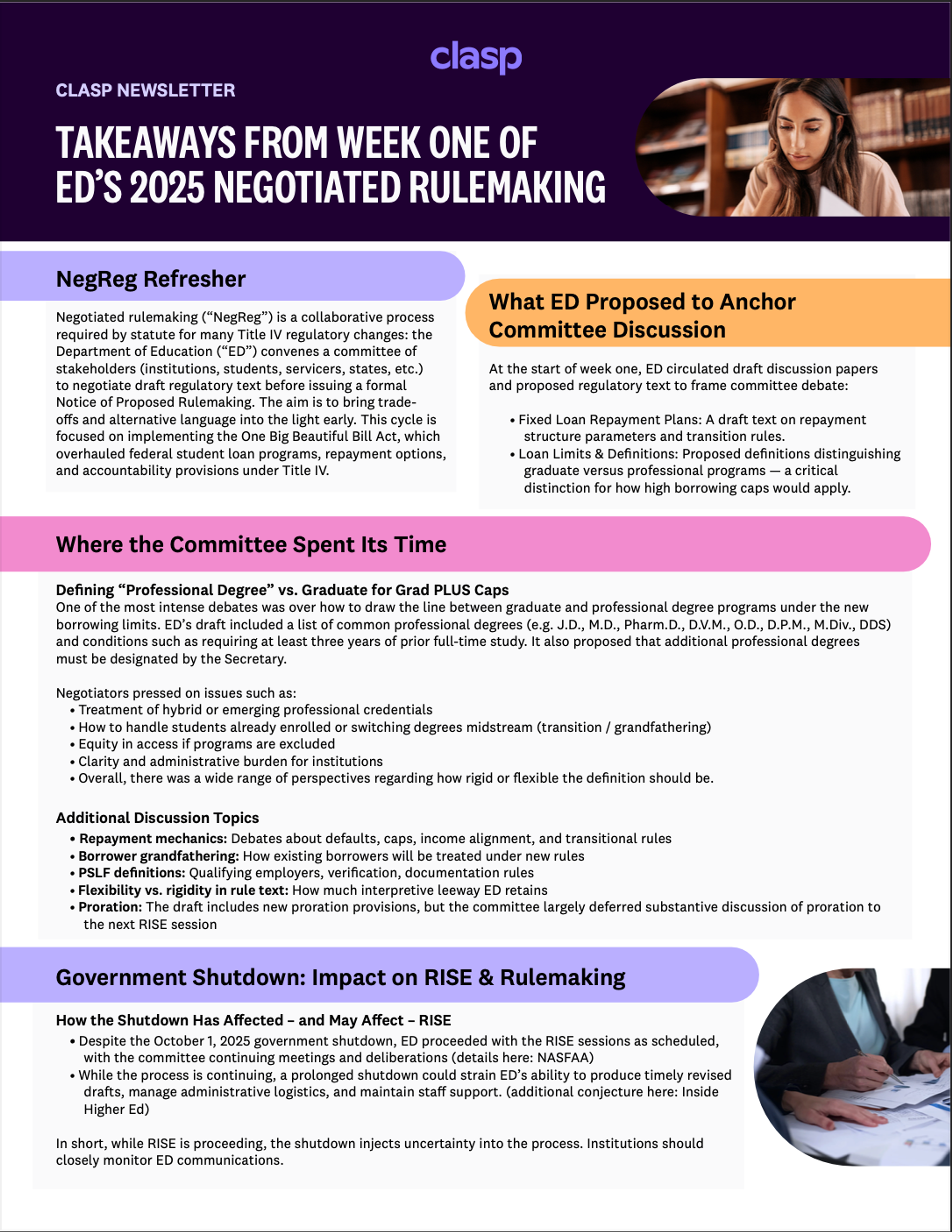 Cover of whitepaper titled "Takeaways From Week One of Ed's 2025 Negotiated Rulemaking"