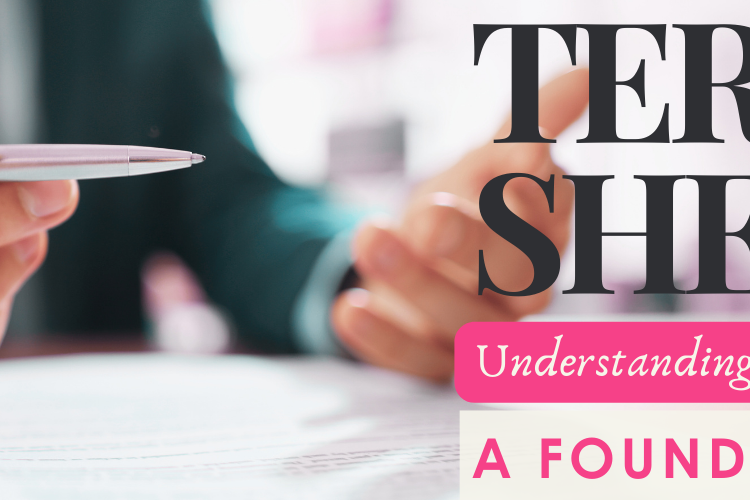 A close-up of a person's hands holding a pen and reviewing documents, accompanied by text that reads 'TERM SHEETS: Understanding and Negotiating - A Founder's Guide'.