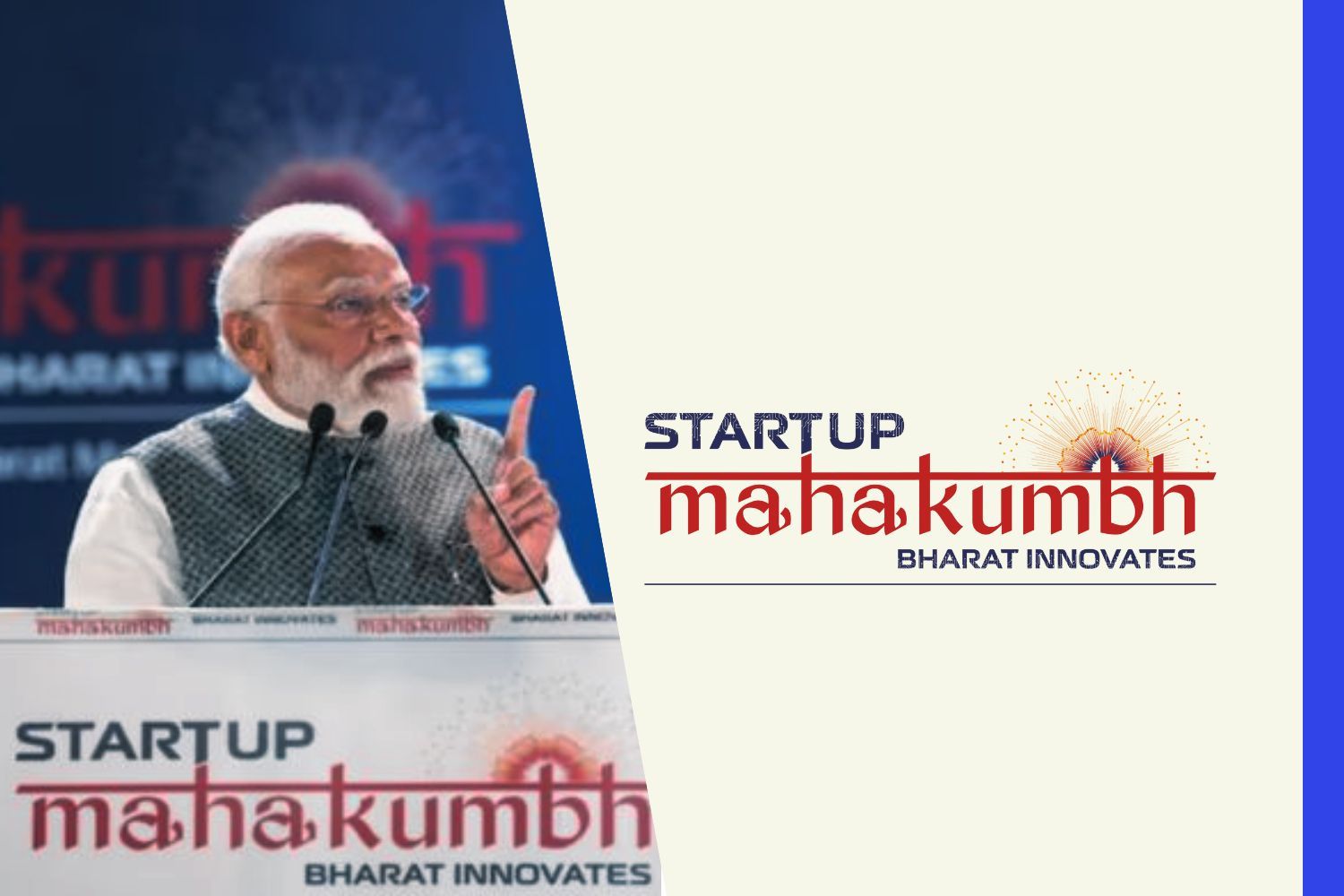Image presenting PM of India and the logo of Startup Mahakumbh.