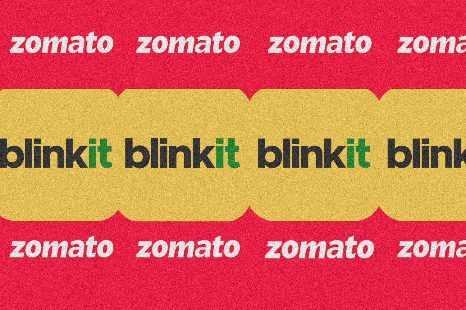 Creative image depicting Zomato and Blinkit's logos