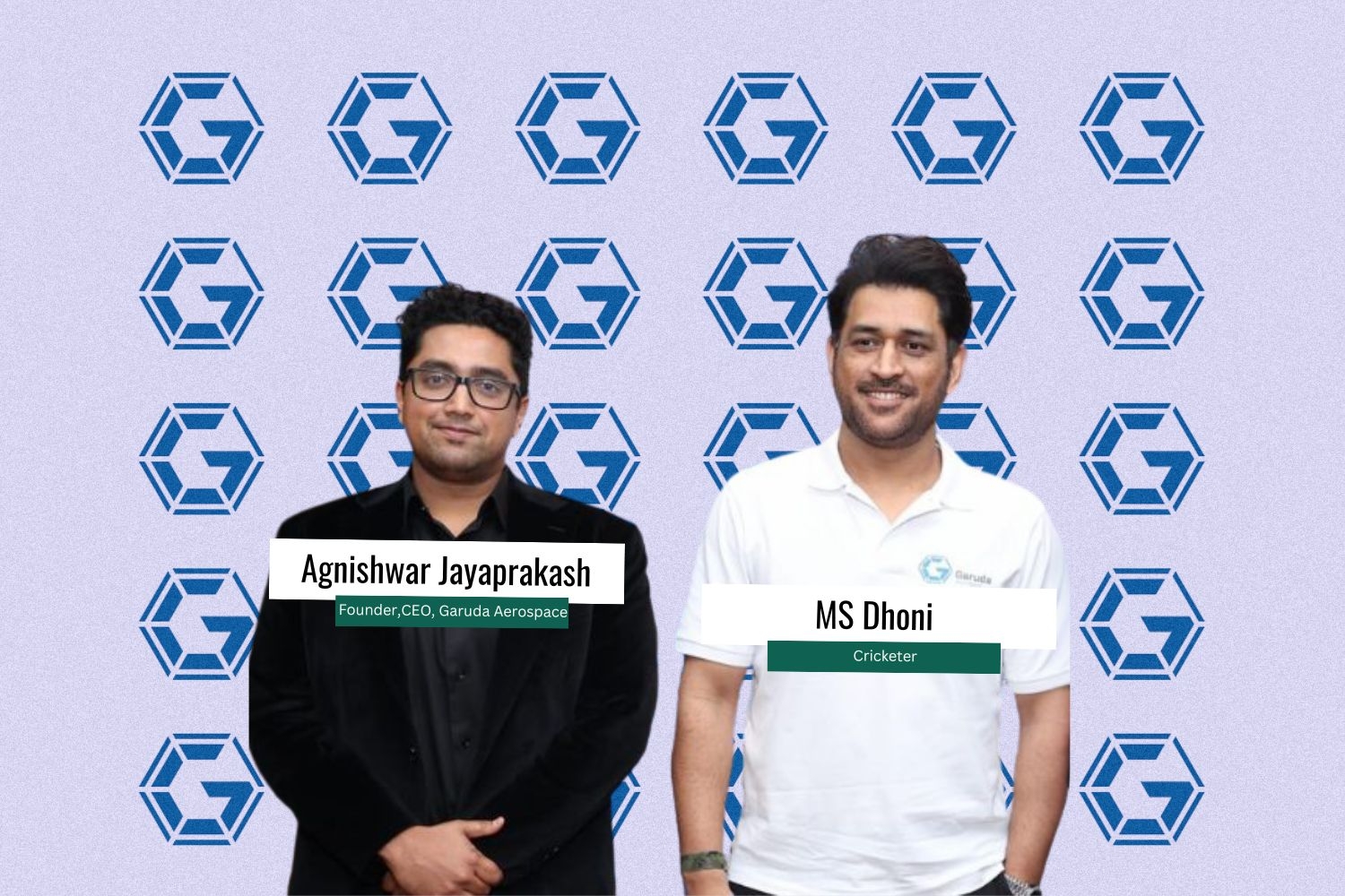 Image presenting Agnishwar Jayaprakash Founder,CEO, Garuda Aerospace, MS Dhoni