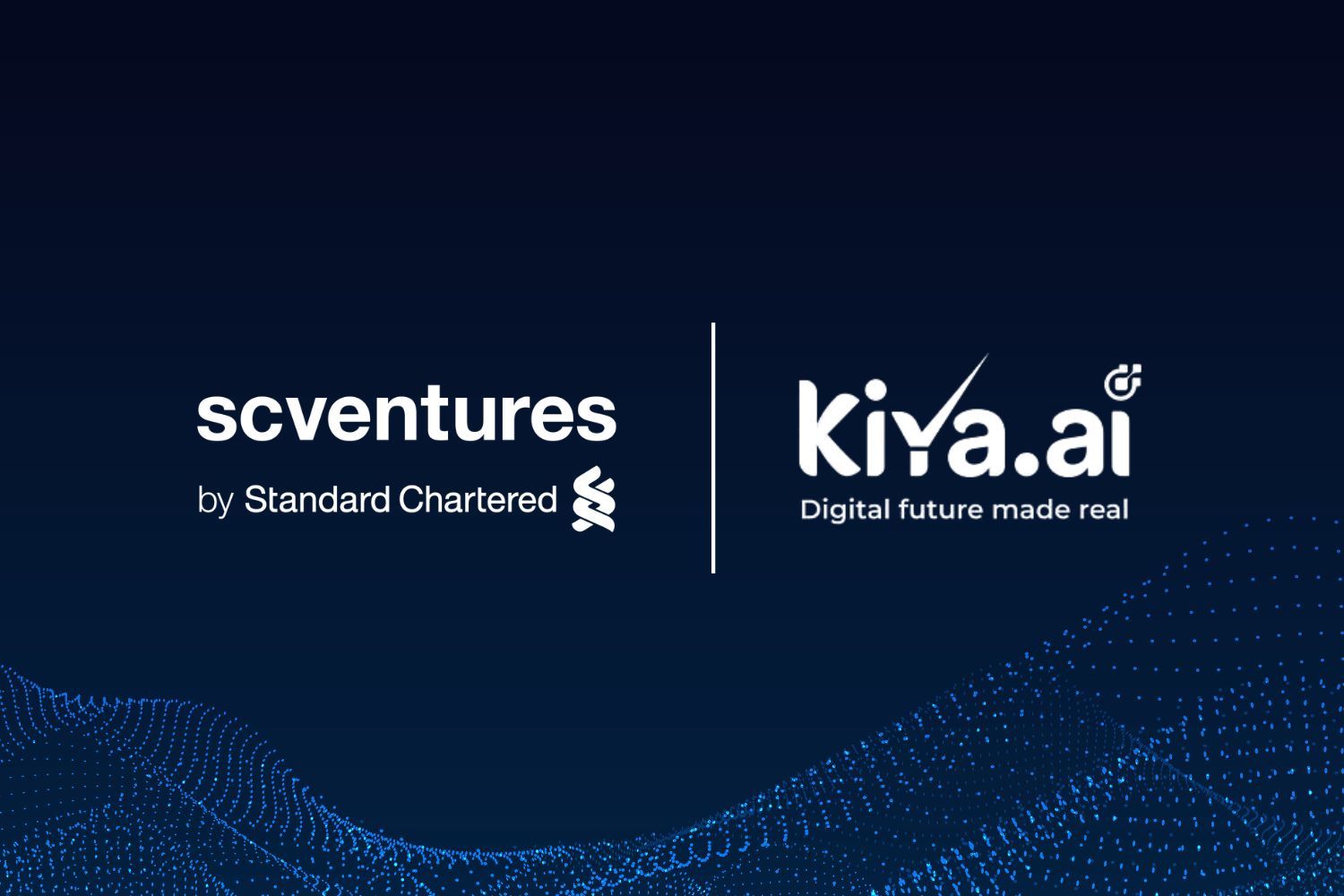  A sleek design showcasing the partnership between SC Ventures by Standard Chartered and Kiya.ai, emphasizing the tagline "Digital future made real."