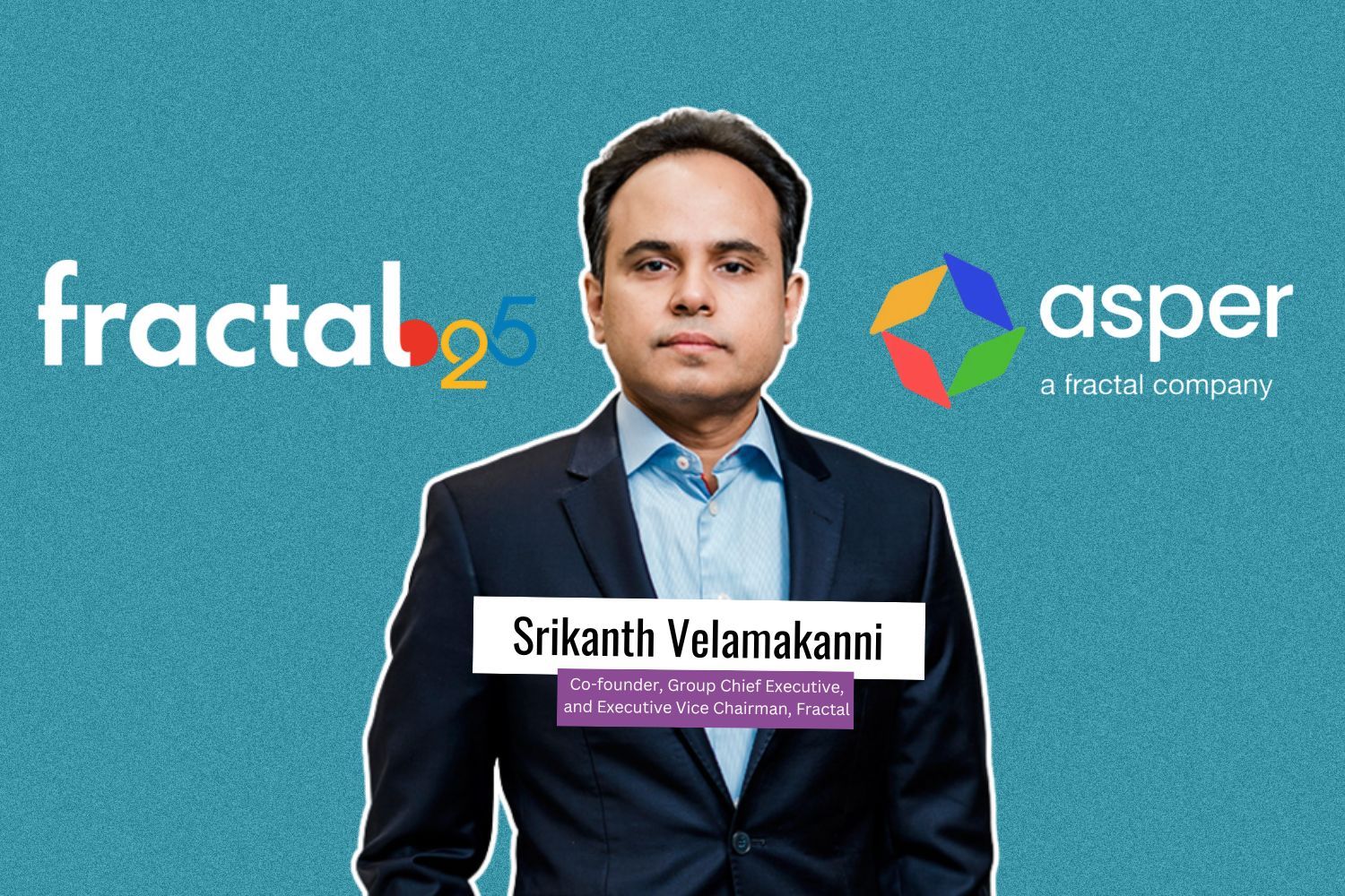 Image presenting the logo of fractal and asper with co-founder Srikanth Velamakanni.