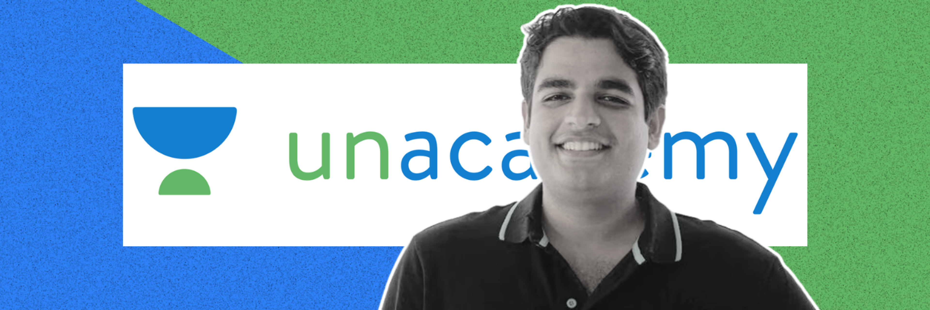 Unacademy founder Gaurav Munjal in front of the Unacademy logo, addressing recent company developments and future growth plans.