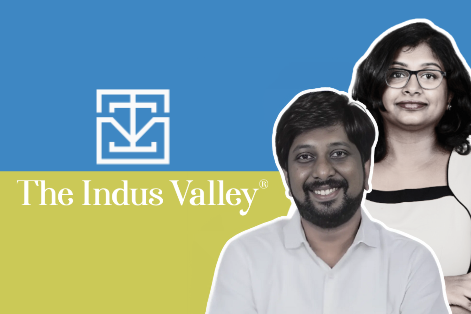 A banner featuring The Indus Valley logo against a blue and green background, alongside images of the co-founders. The design emphasizes the brand's focus on toxin-free kitchenware.