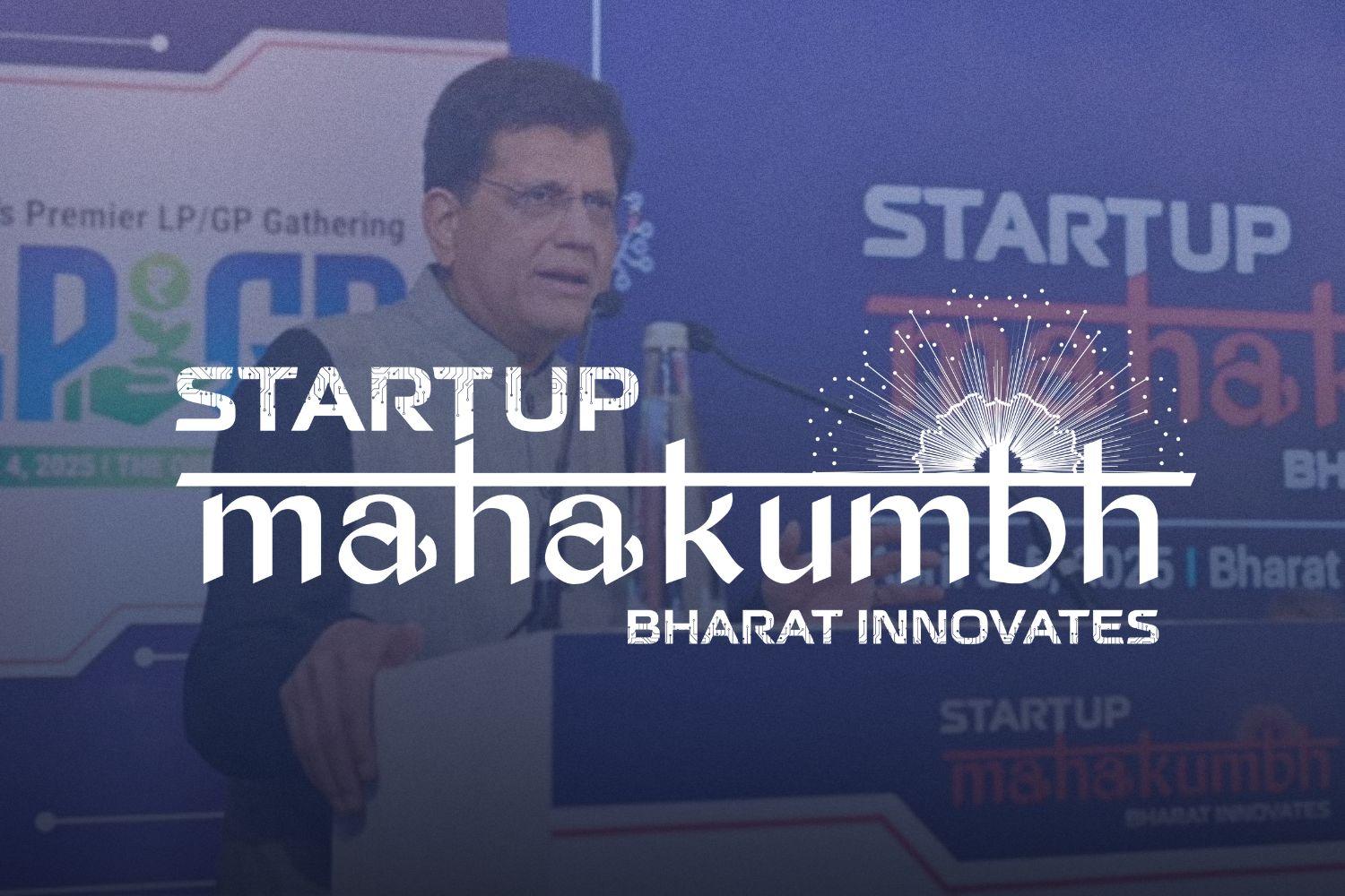 Image presenting Union Commerce Minister Piyush Goyal at Startup Mahakumbh.
