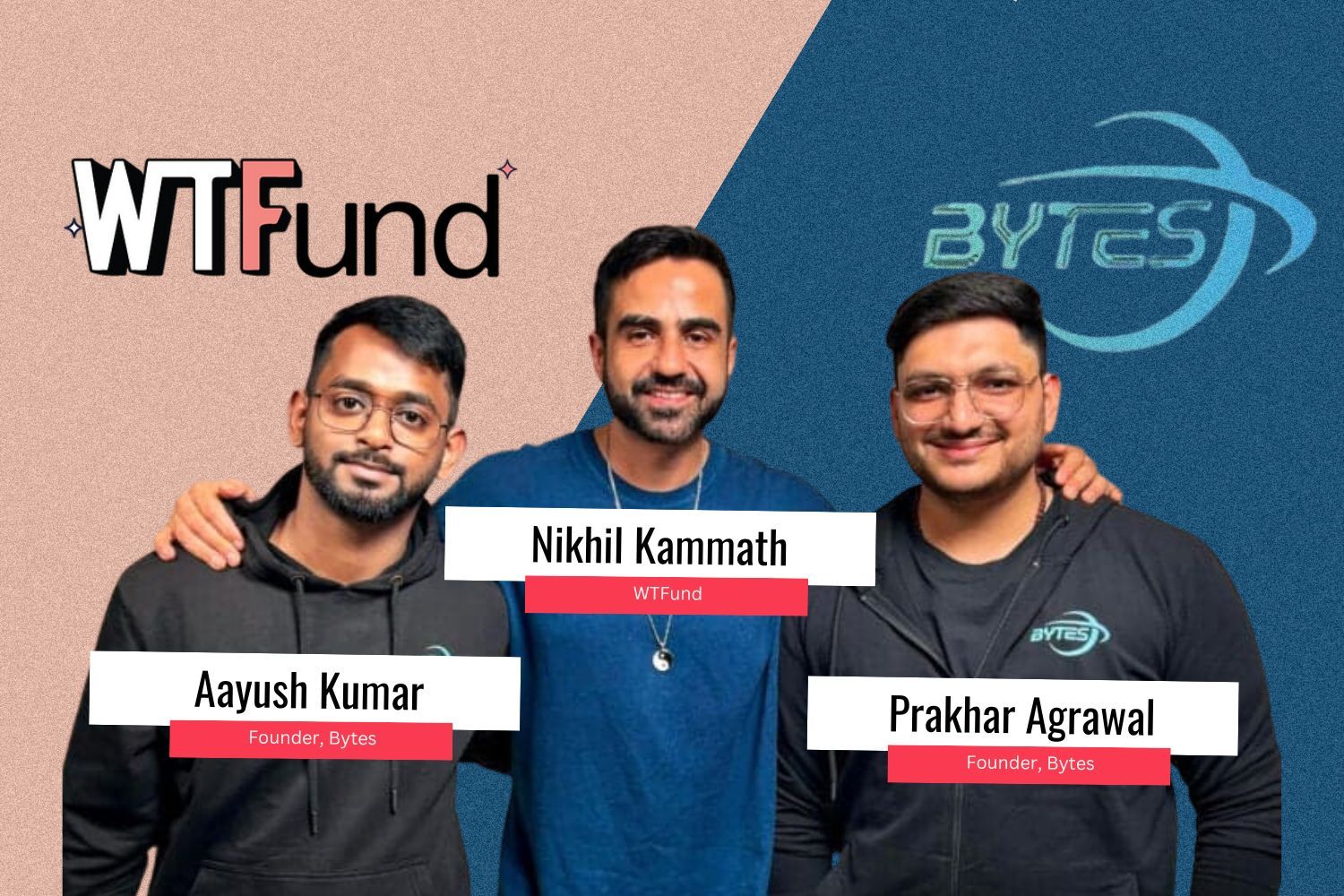 Image presenting Prakhar Agrawal and Aayush Kumar from BYTES and Nikhil Kammath from WtFund