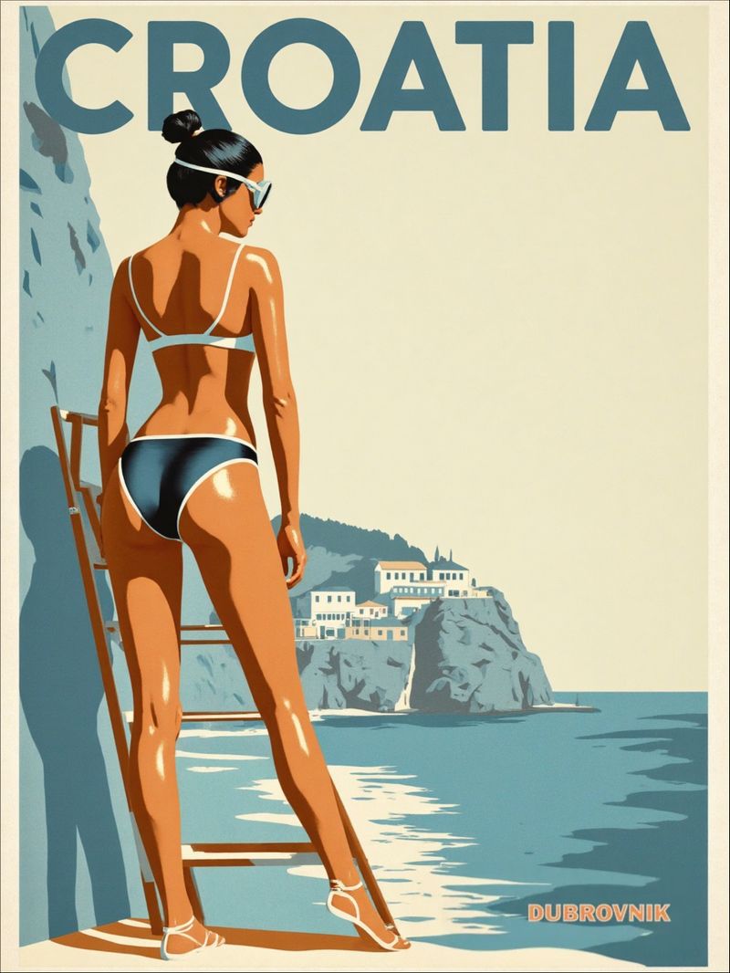 freepik  stylized 1960s vintage travel poster of a woman in  71986