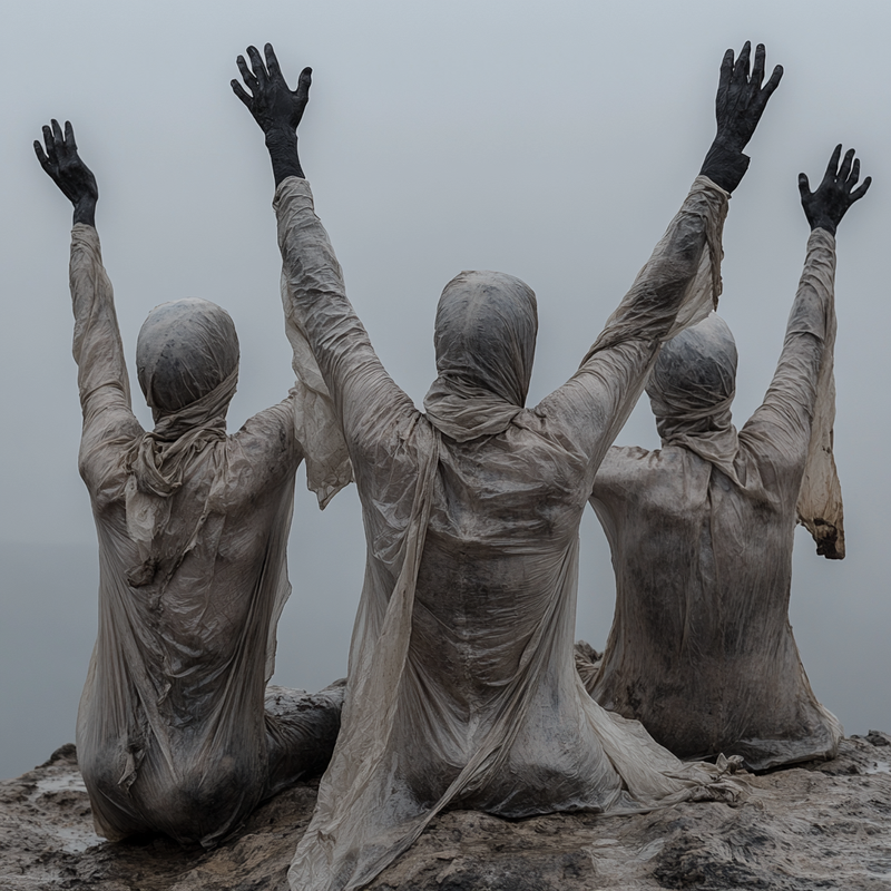 monertov a group of 4 men wrapped in plastic are sitting on t 4c36068b 5744 4869 896e 7c55361720b1 3