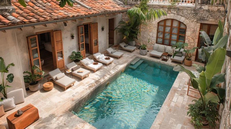 monertov High angle view of Mediterranean courtyard with emer cc4affad 83e8 4679 b27c 5e668345434e 0