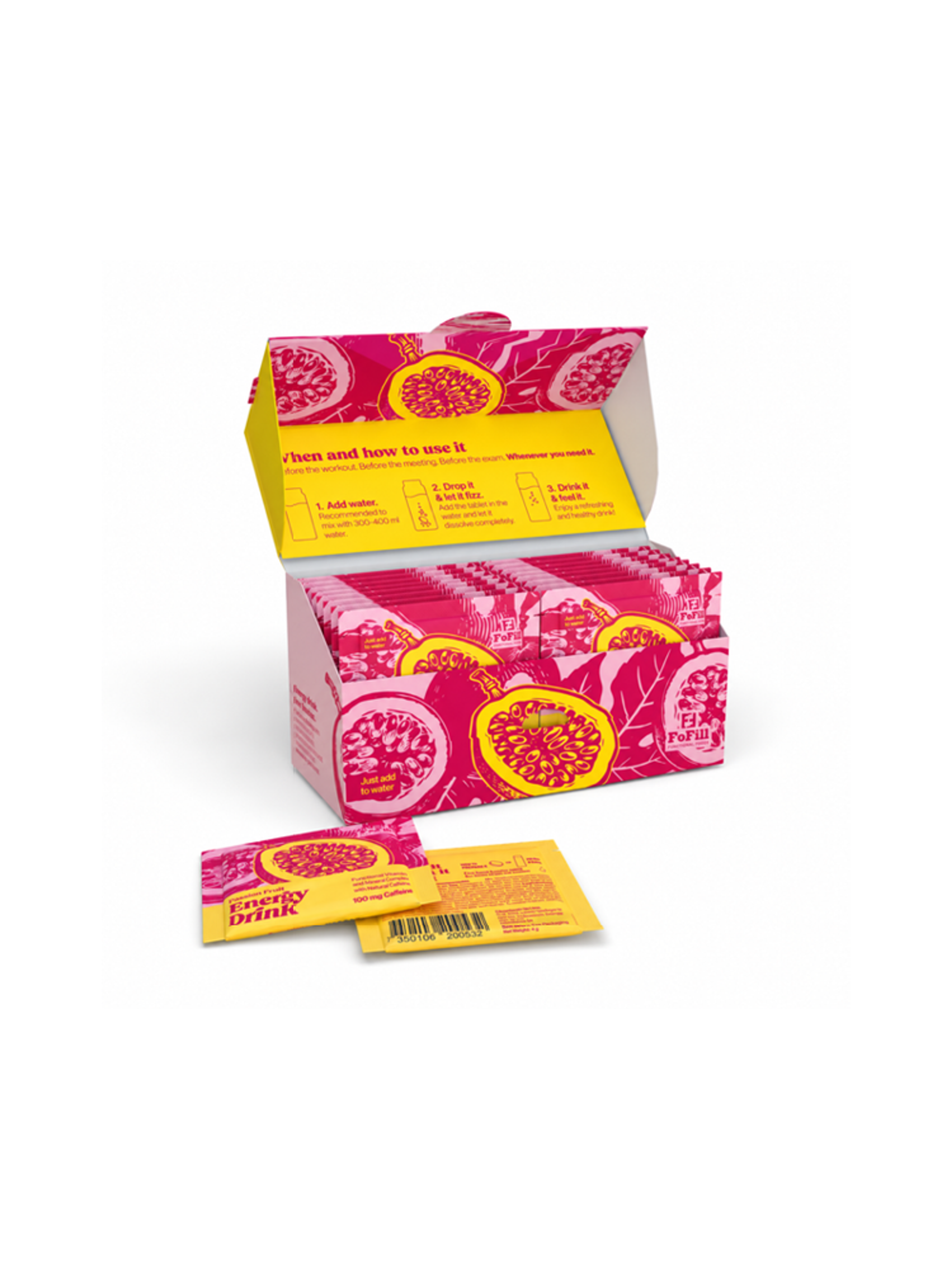 Produktbild som visar Energidryck brustablett Passion fruit från FoFill