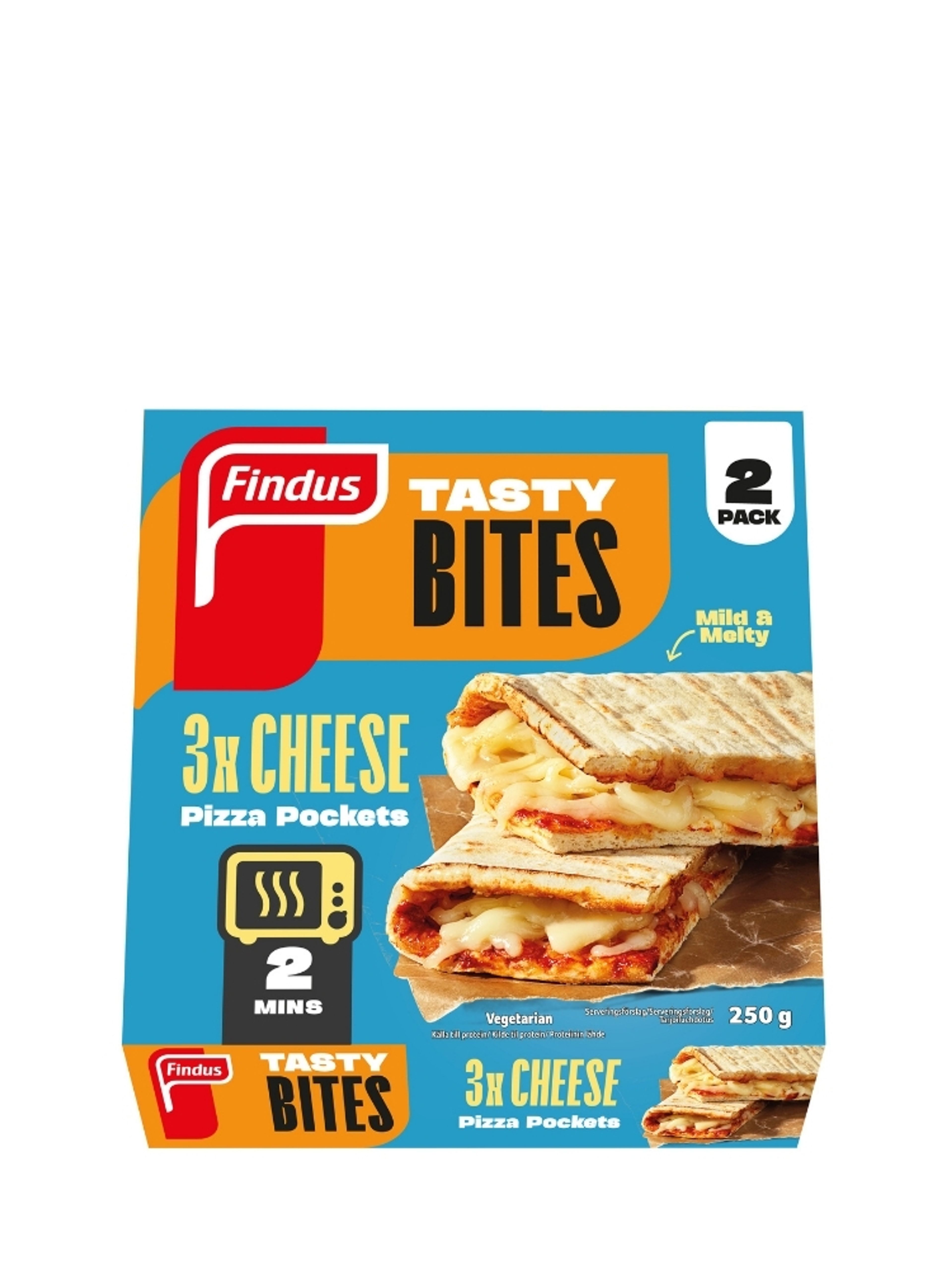 Produktbild som visar Pizza Pockets Tre Ostar från Findus