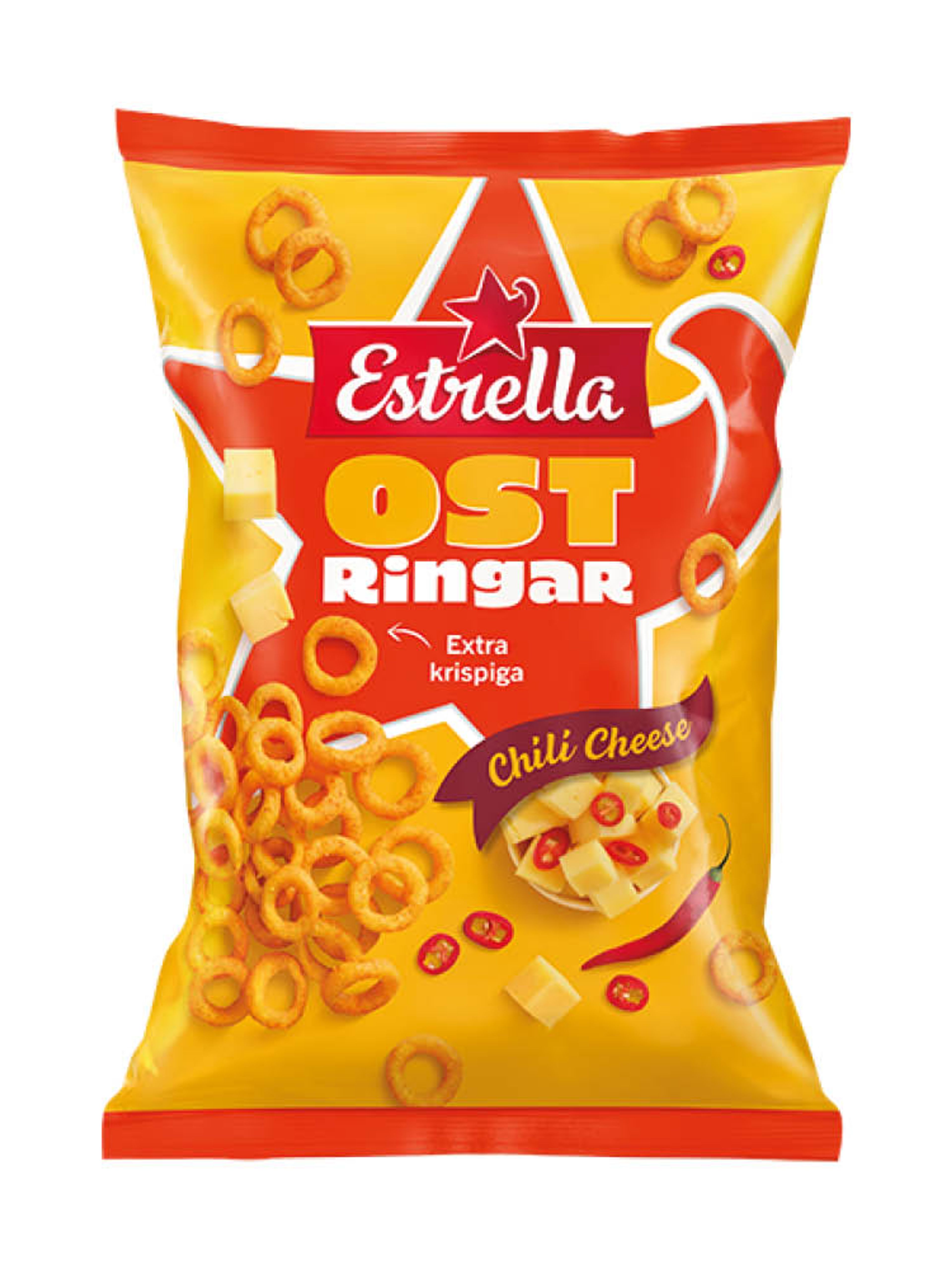 Produktbild som visar Ostringar Chili Cheese från Estrella