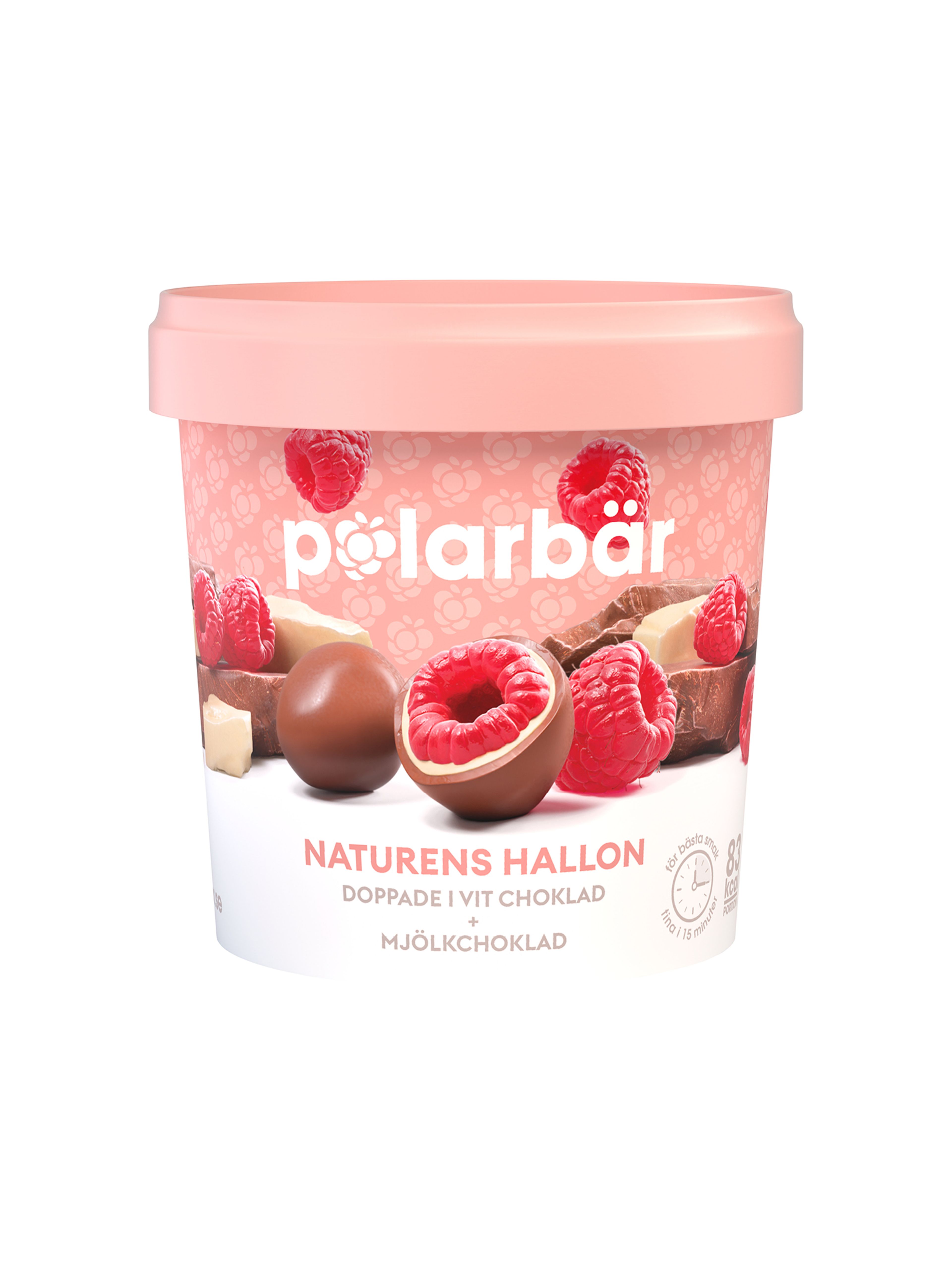 Produktbild som visar Hallon i vit choklad & mjölkchoklad från Polarbär