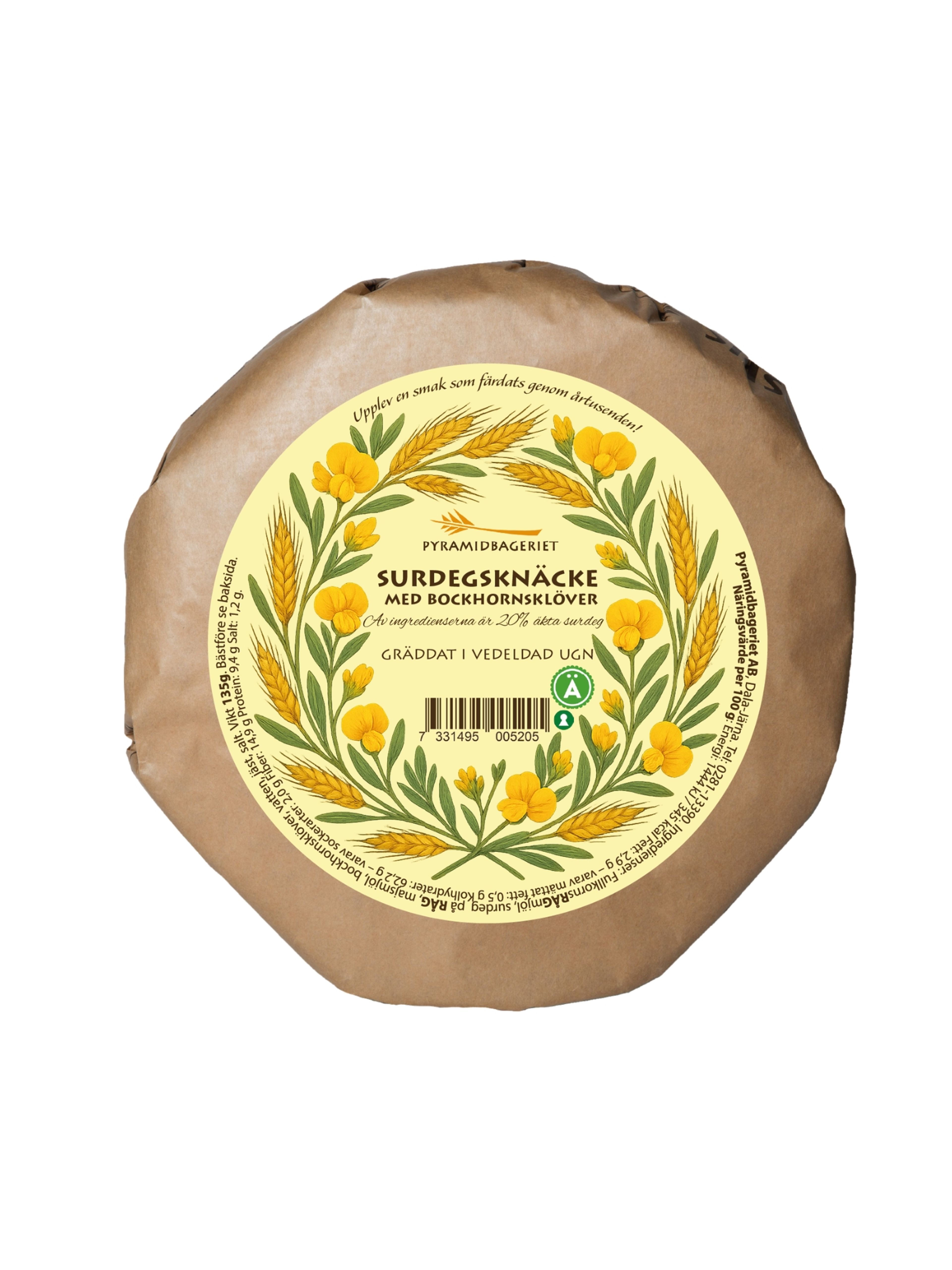 Produktbild som visar Surdegsknäcke med bockhornsklöver från Pyramidbageriet