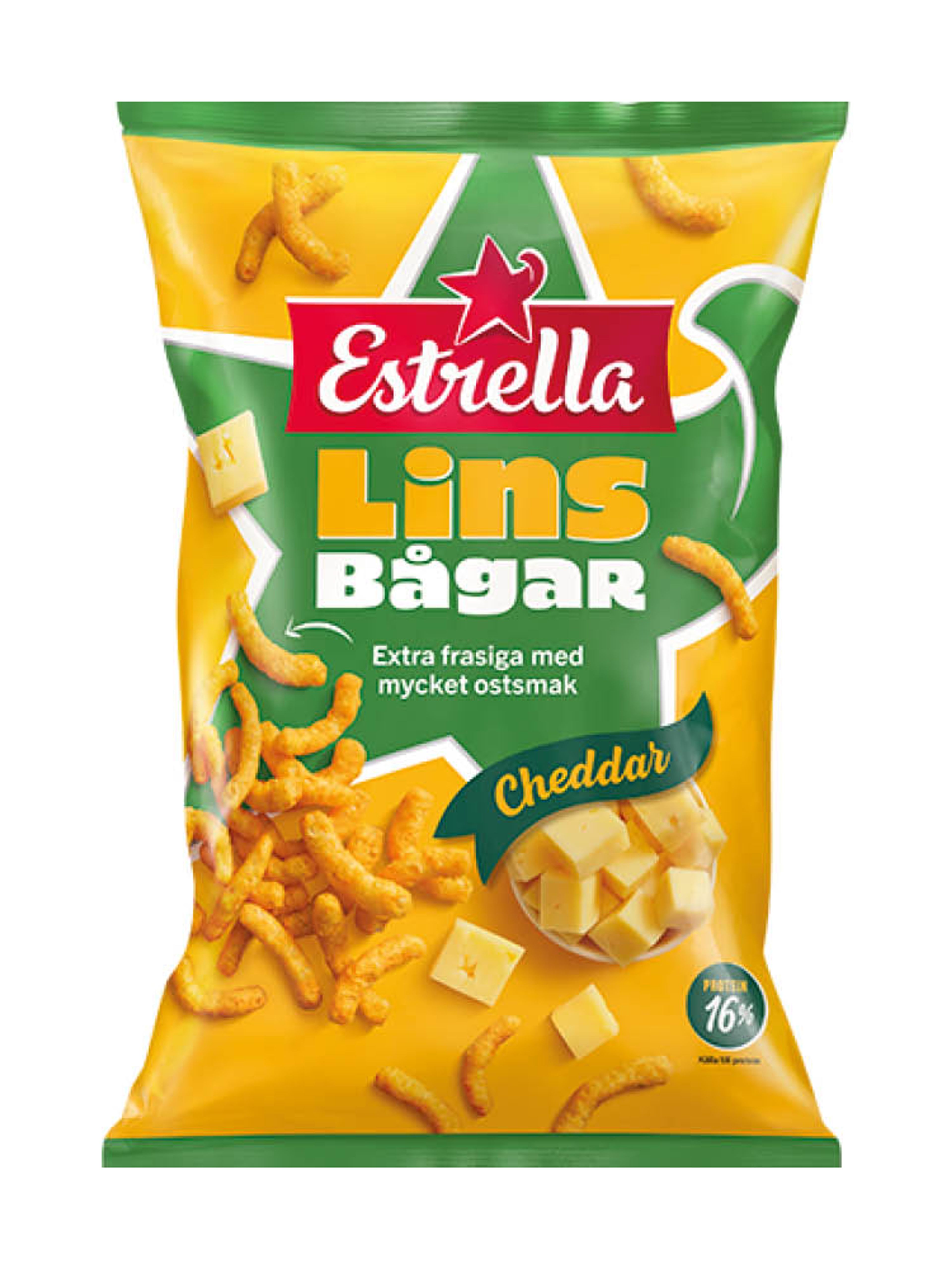 Produktbild som visar Linsbågar Cheddar från Estrella
