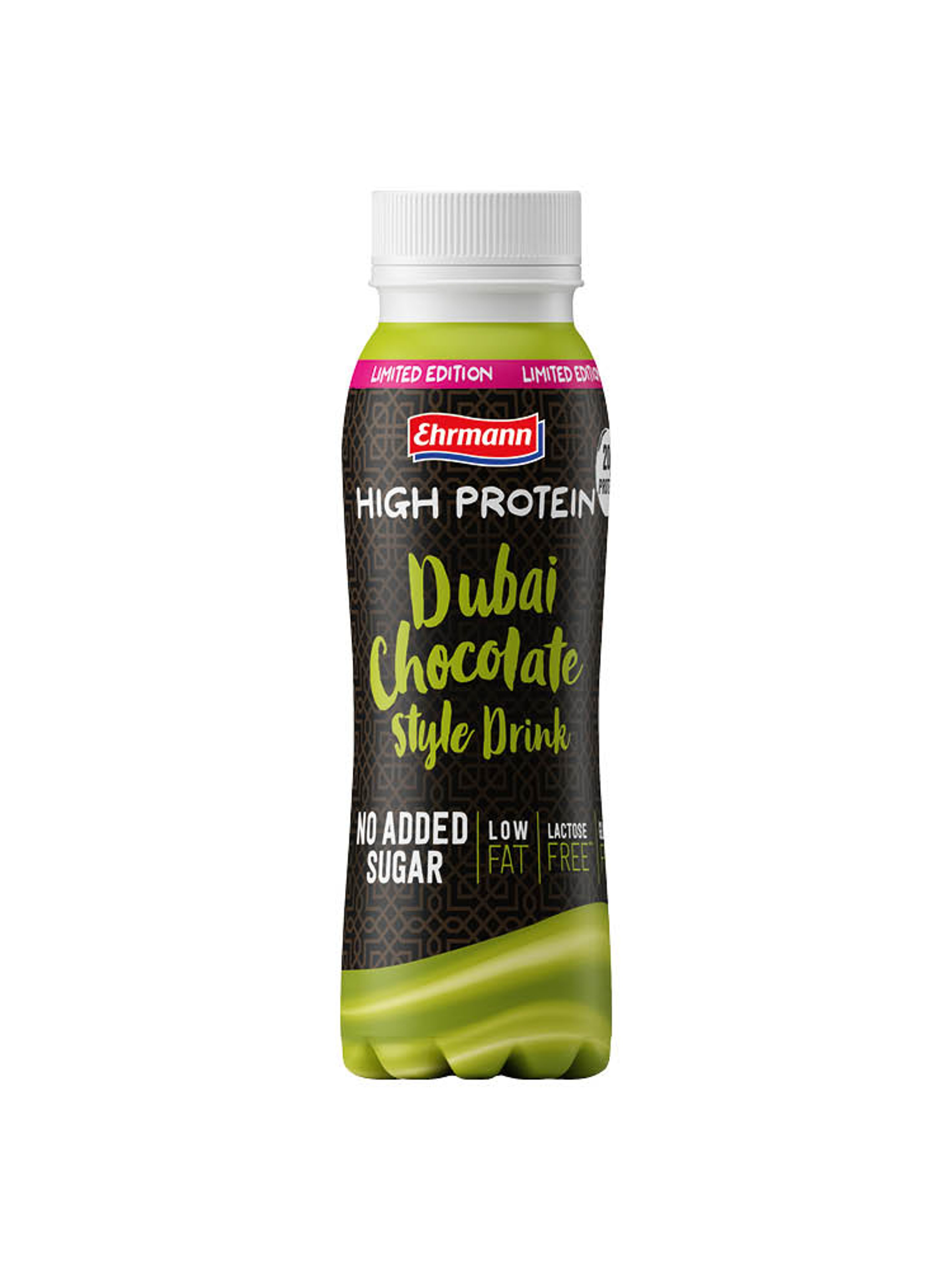 Produktbild som visar High Protein Drink Dubai Chocolate Style från Ehrmann