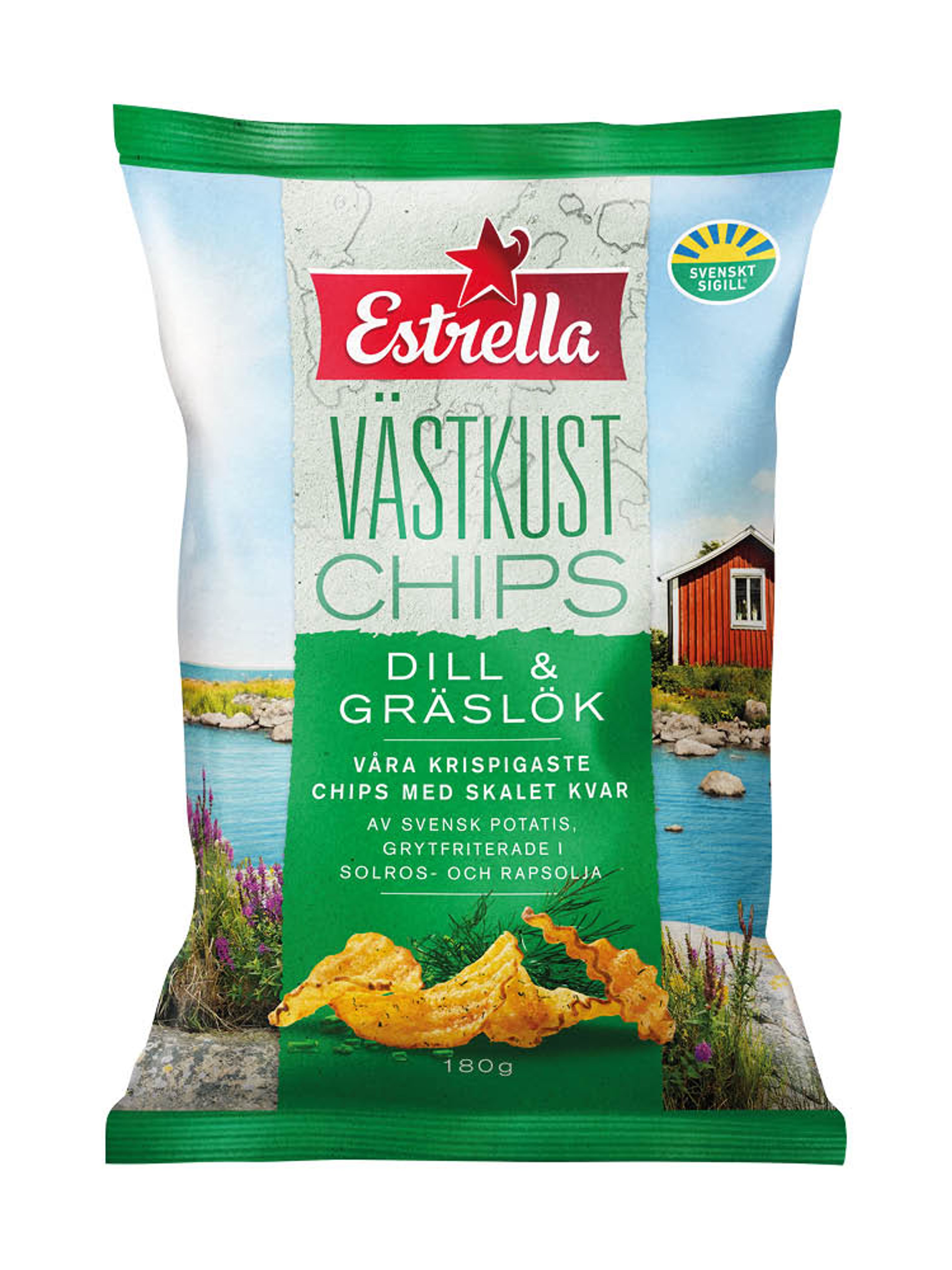 Produktbild som visar Västkustchips Dill & Gräslök från Estrella