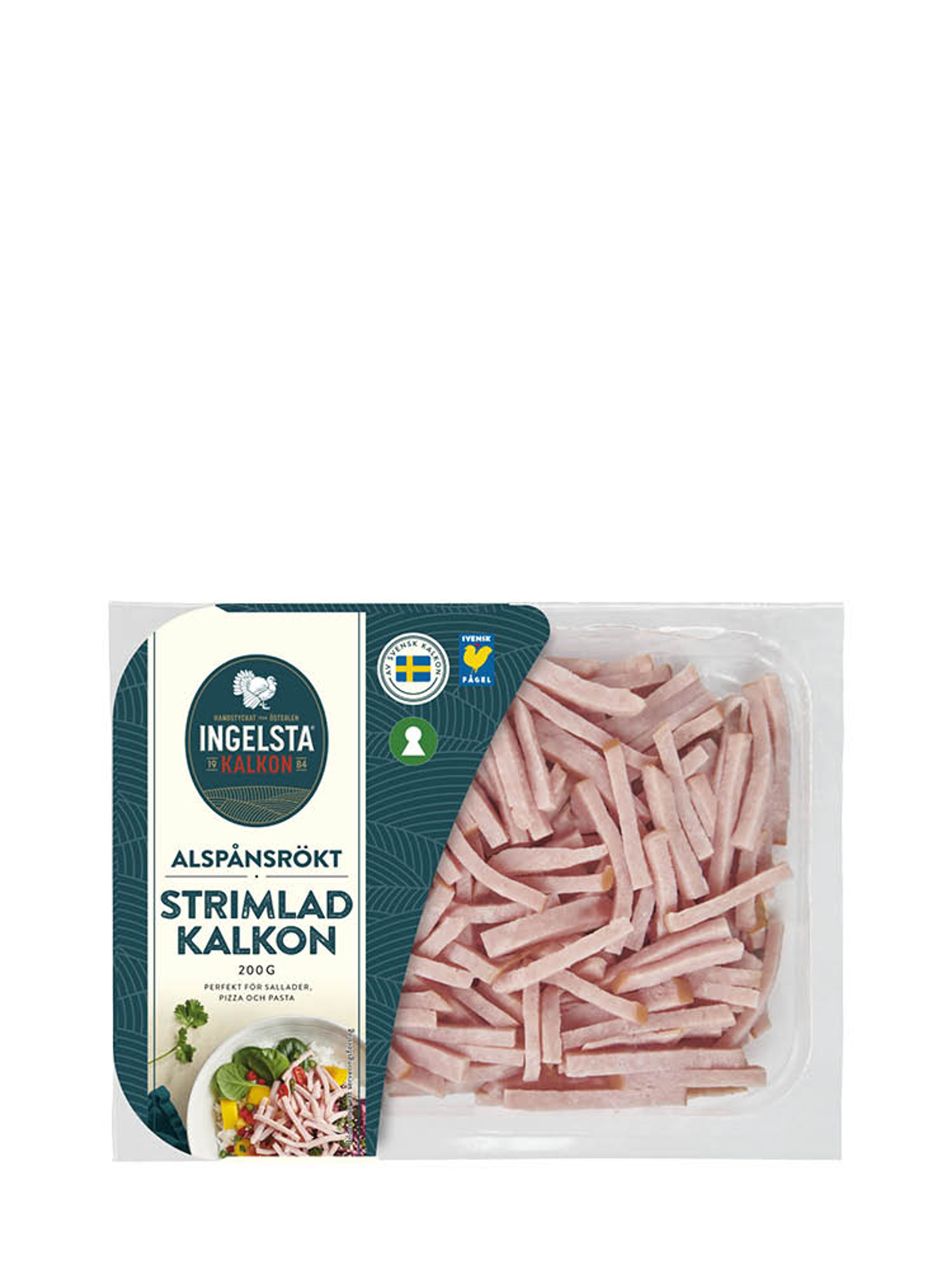 Produktbild som visar Alspånsrökt Strimlad Kalkon från Ingelsta Kalkon