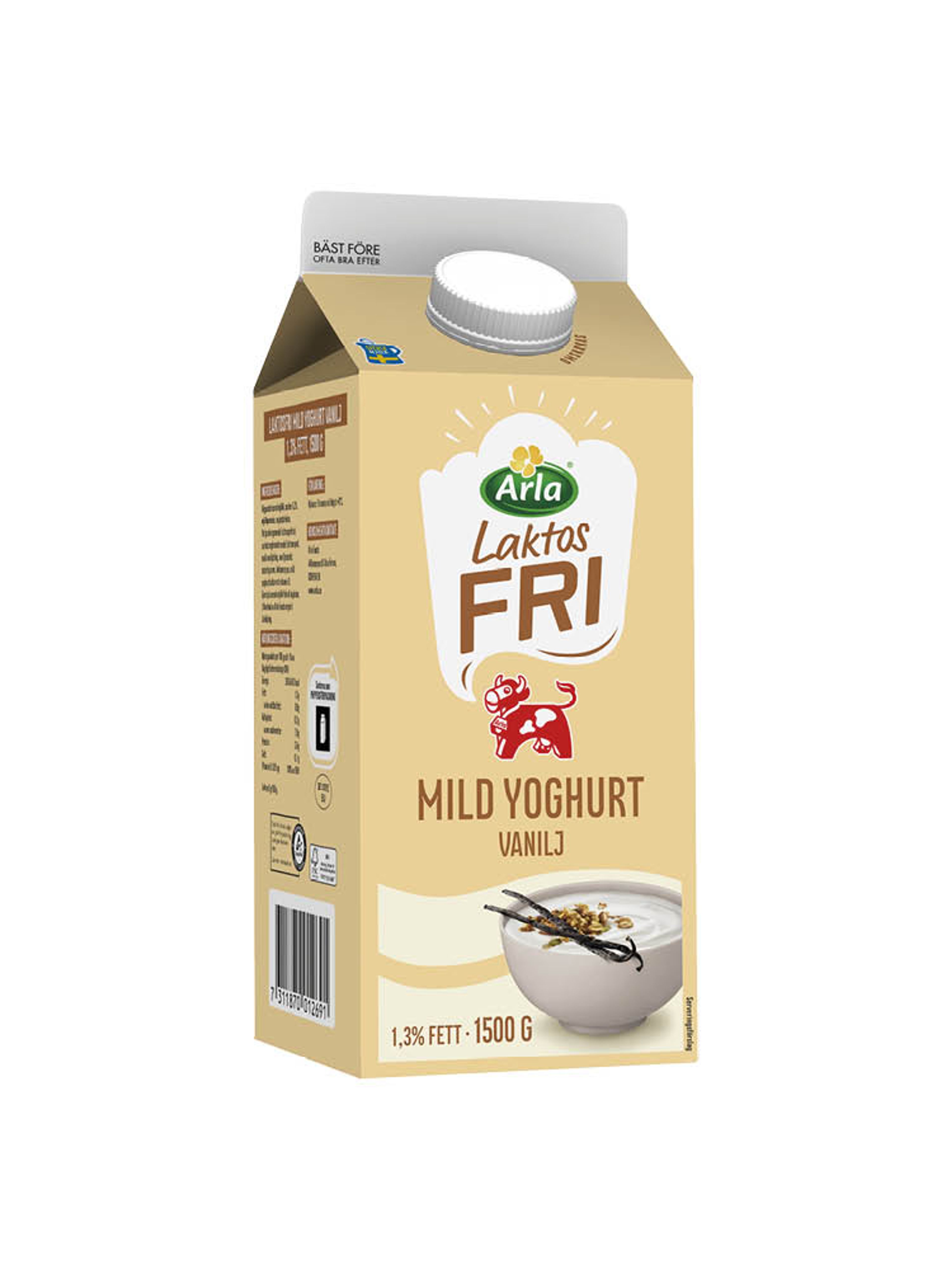 Produktbild som visar Laktosfri mild yoghurt vanilj 1.3% från Arla Ko®