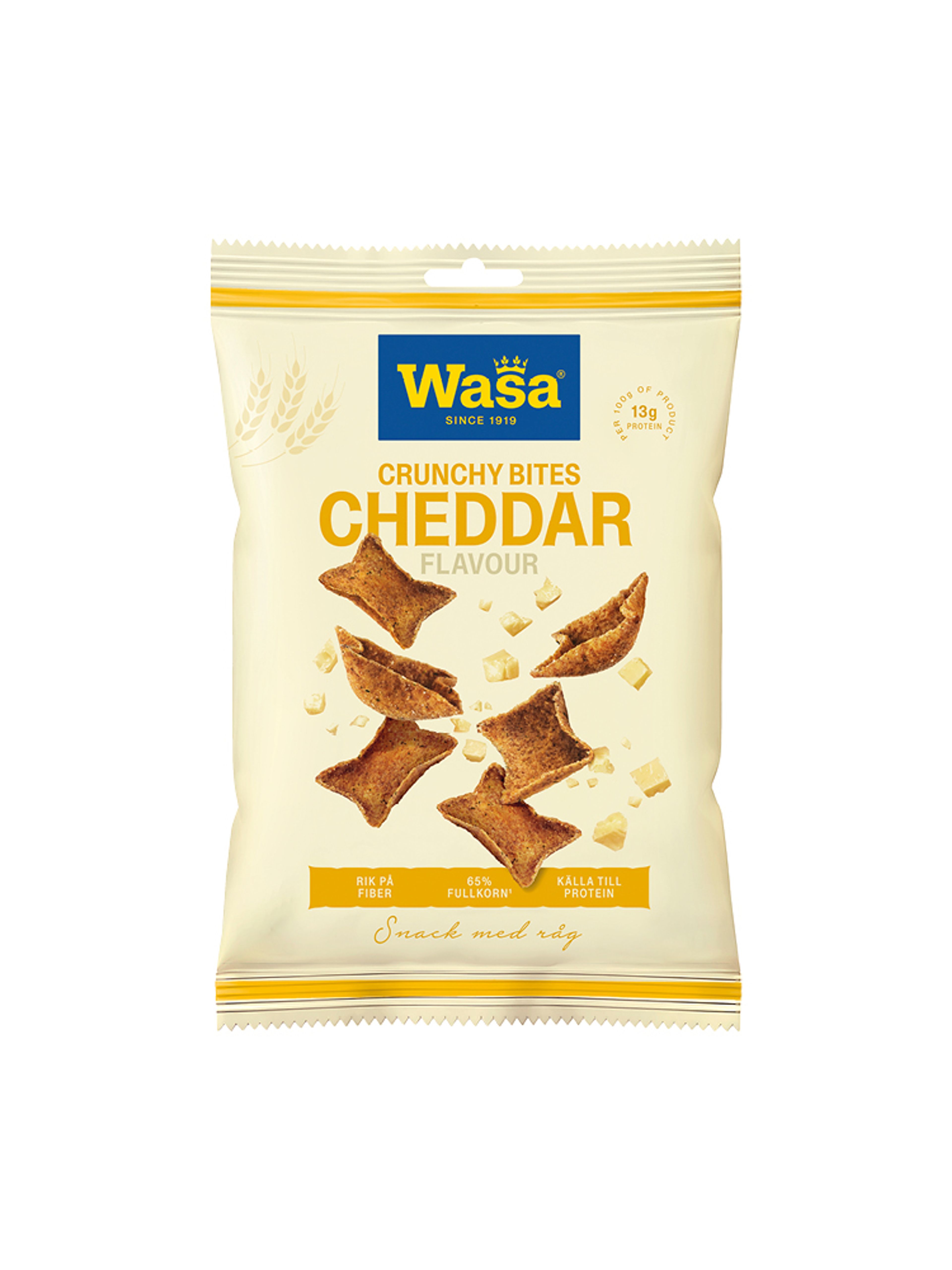 Produktbild som visar Chrunchy bites Cheddar från Wasa
