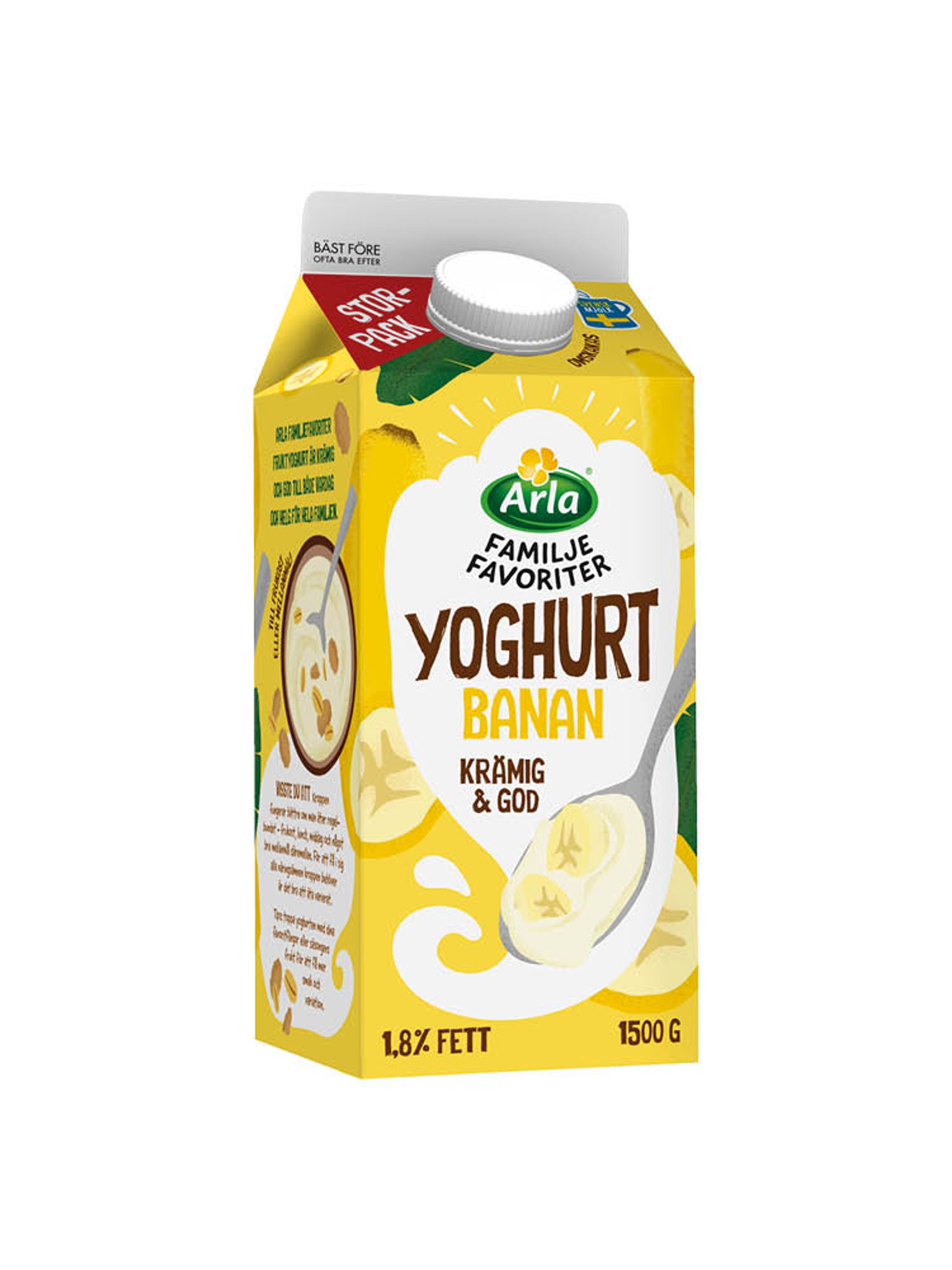 Produktbild som visar Yoghurt Banan 1,8% från Arla Familjefavoriter