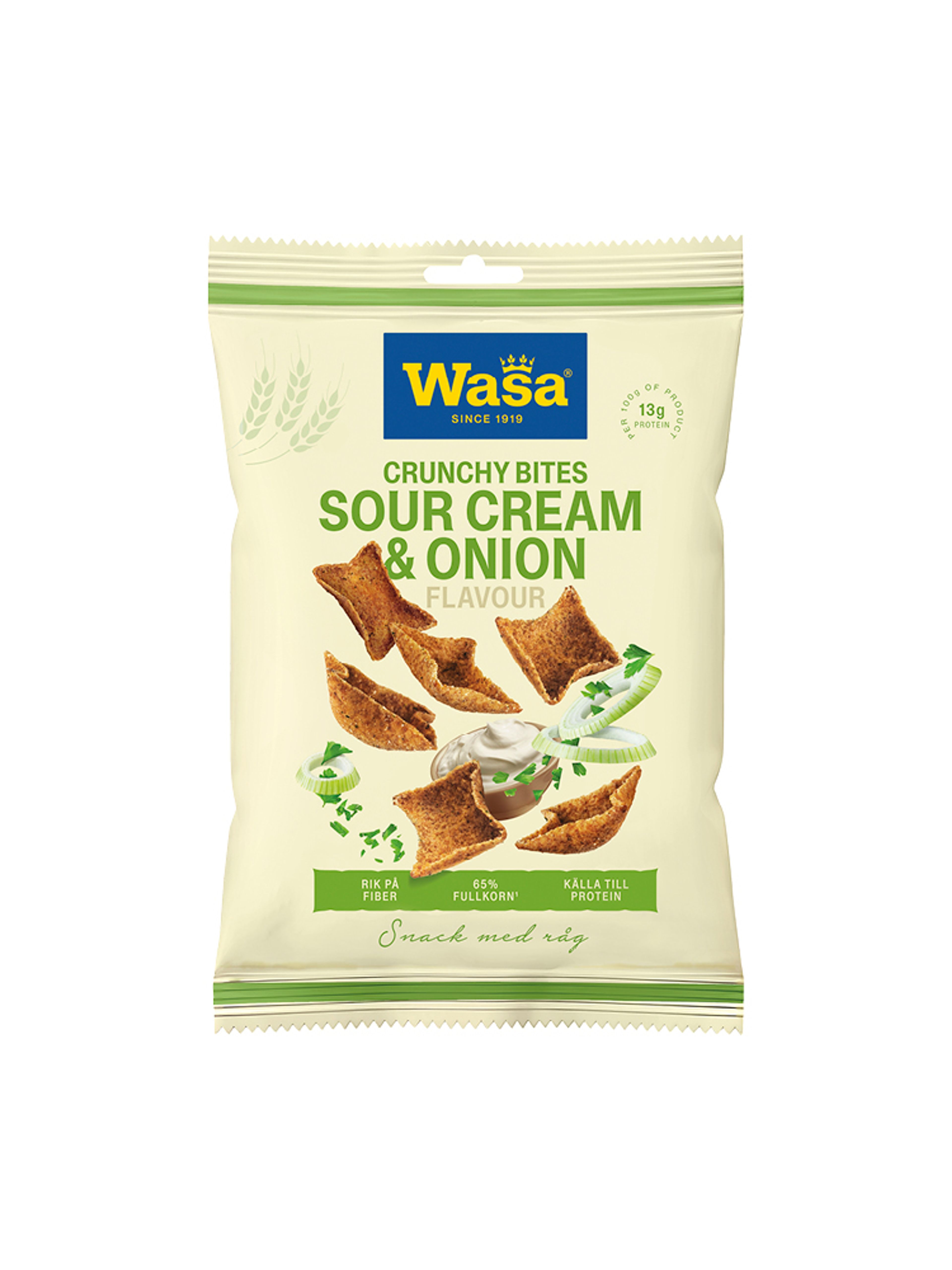 Produktbild som visar Chrunchy bites Sour Cream & Onion från Wasa
