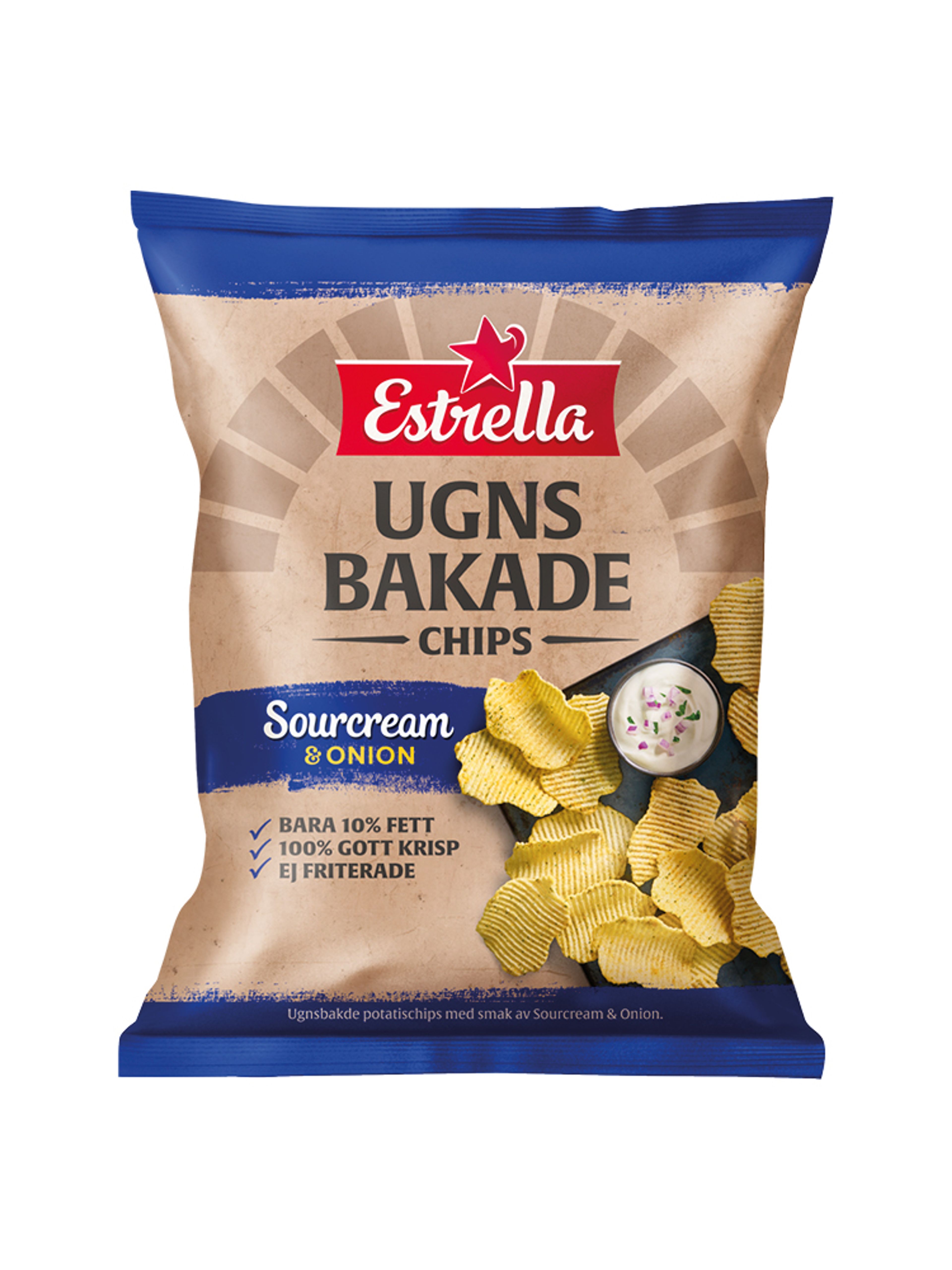 Produktbild som visar Ugnsbakade Chips Sourcream & Onion från Estrella