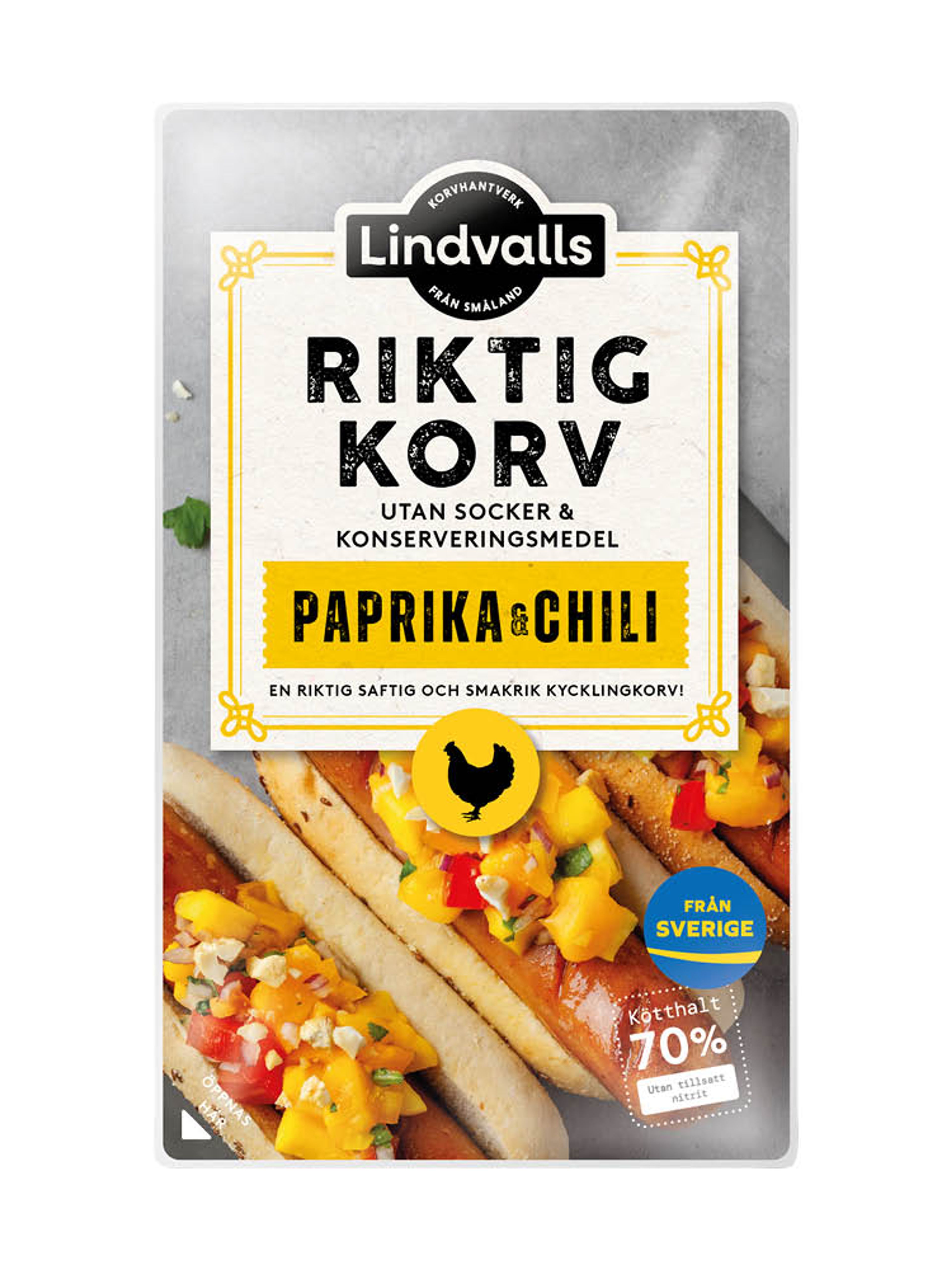 Produktbild som visar Riktig Korv Paprika & Chili från Lindvalls