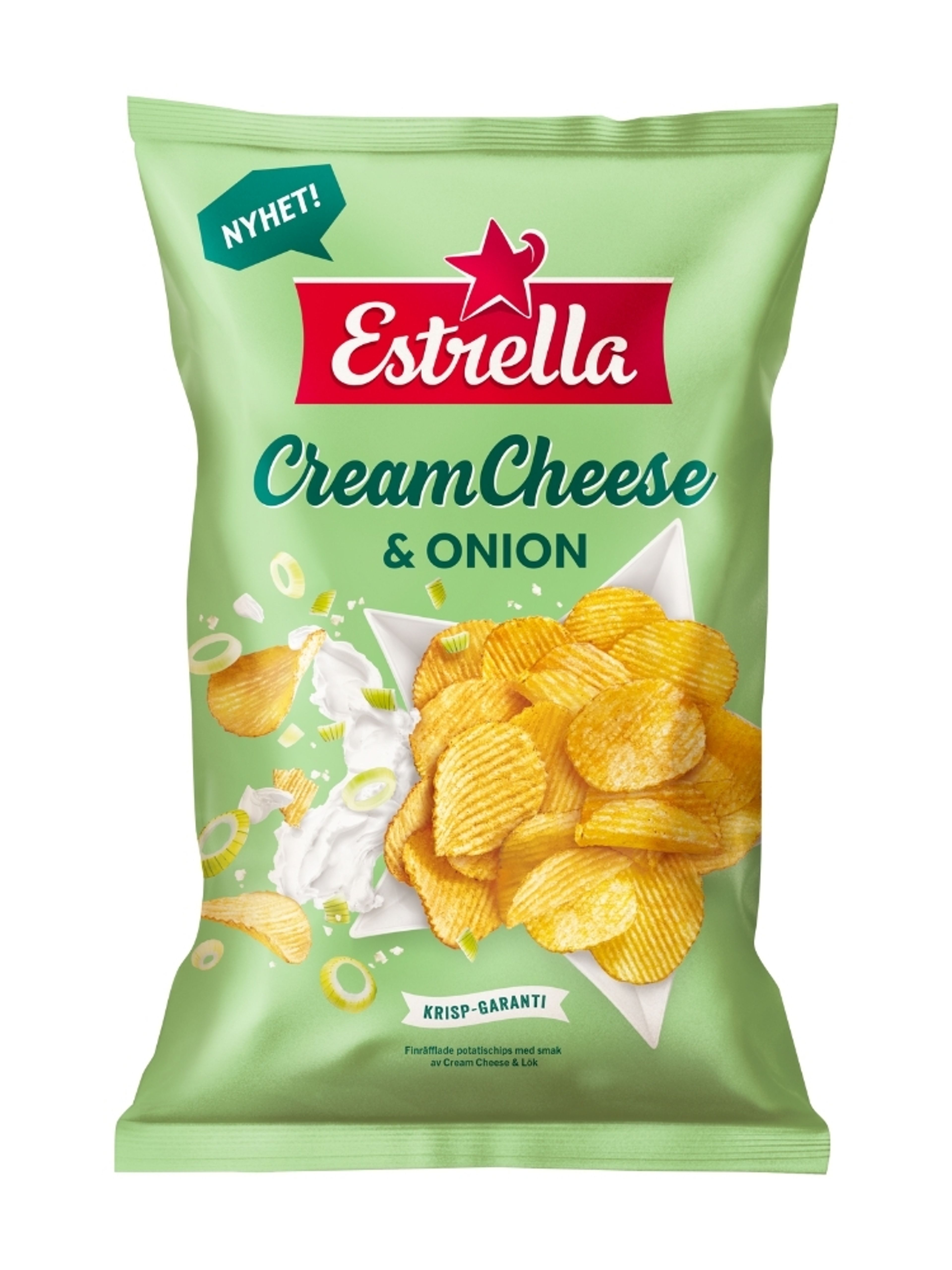 Produktbild som visar Cream Cheese & Onion Chips från Estrella