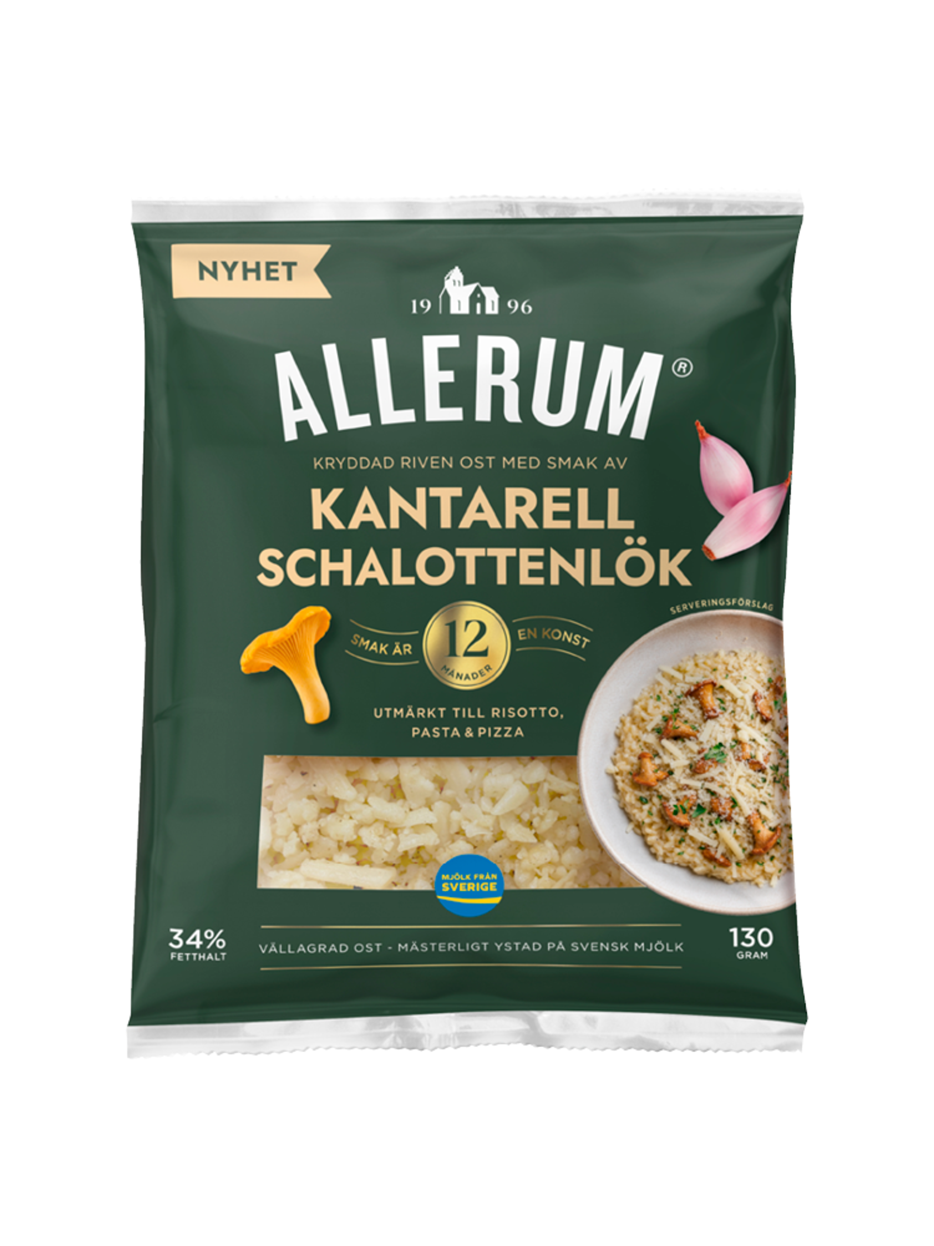 Produktbild som visar Riven ost - Kantarell & Schalottenlök från Allerum