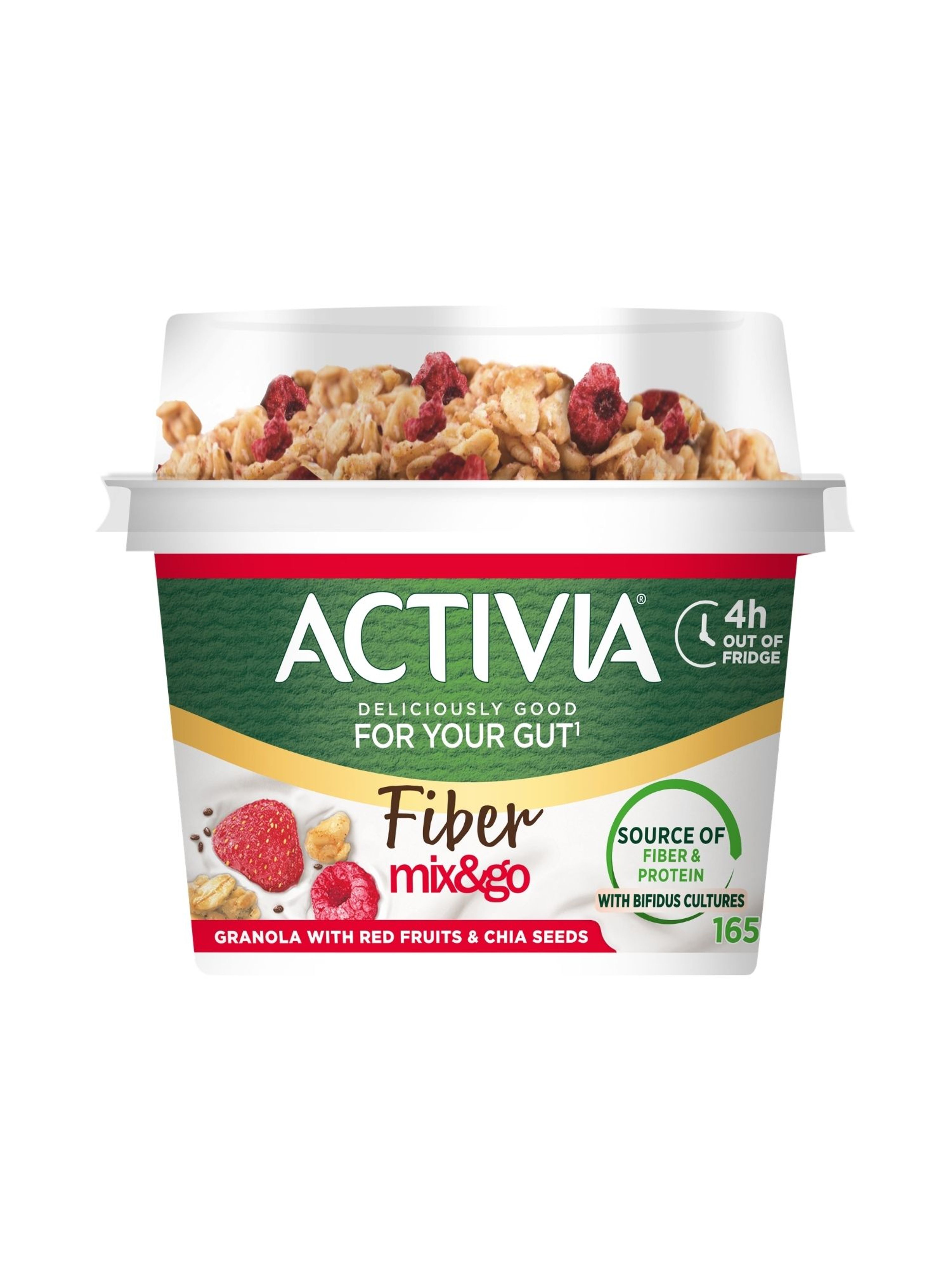 Produktbild som visar Mix & Go Granola Röda bär och chiafrön från Activia