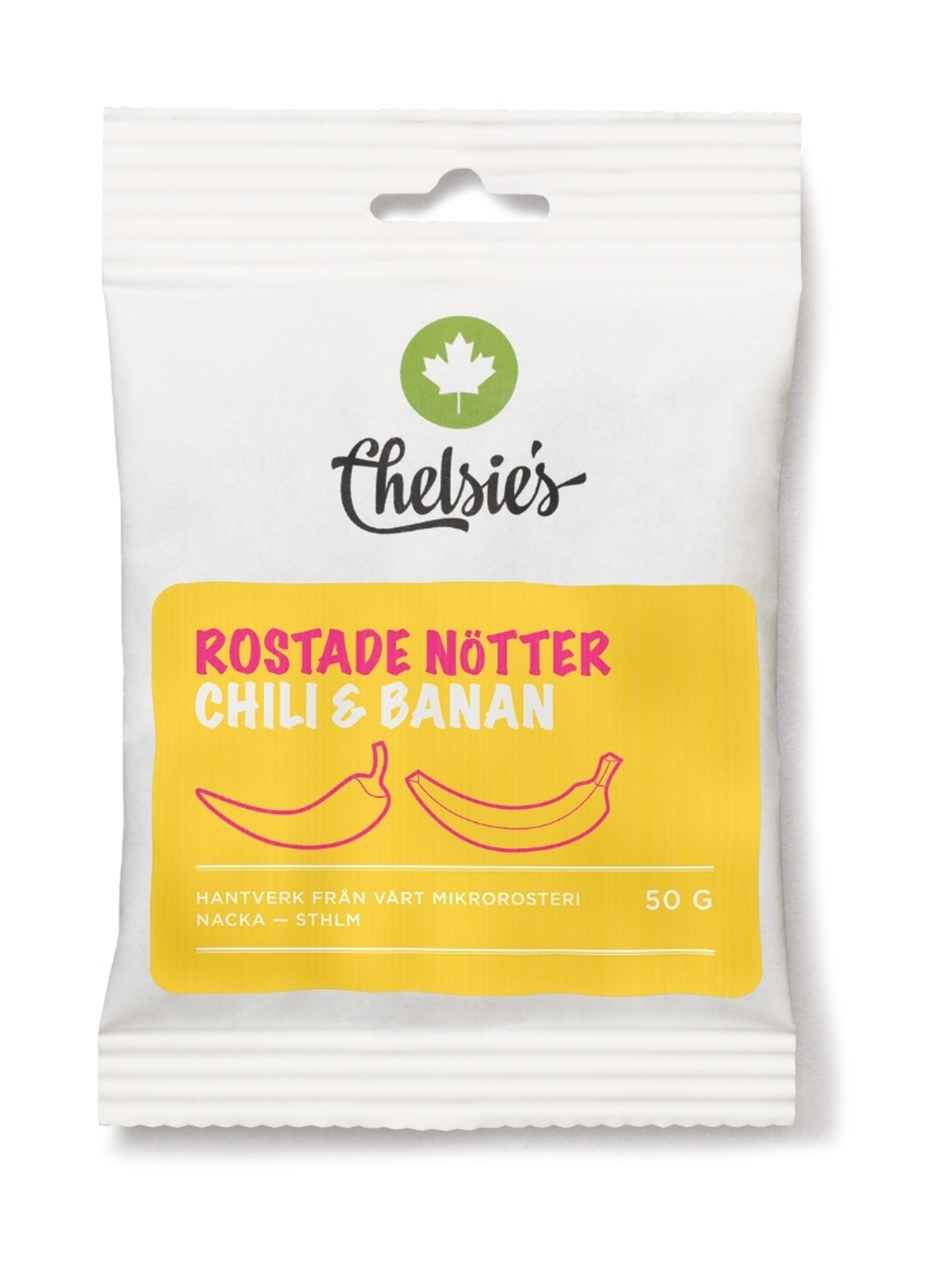 Produktbild som visar Rostade Nötter Chili & Banan från Chelsie's